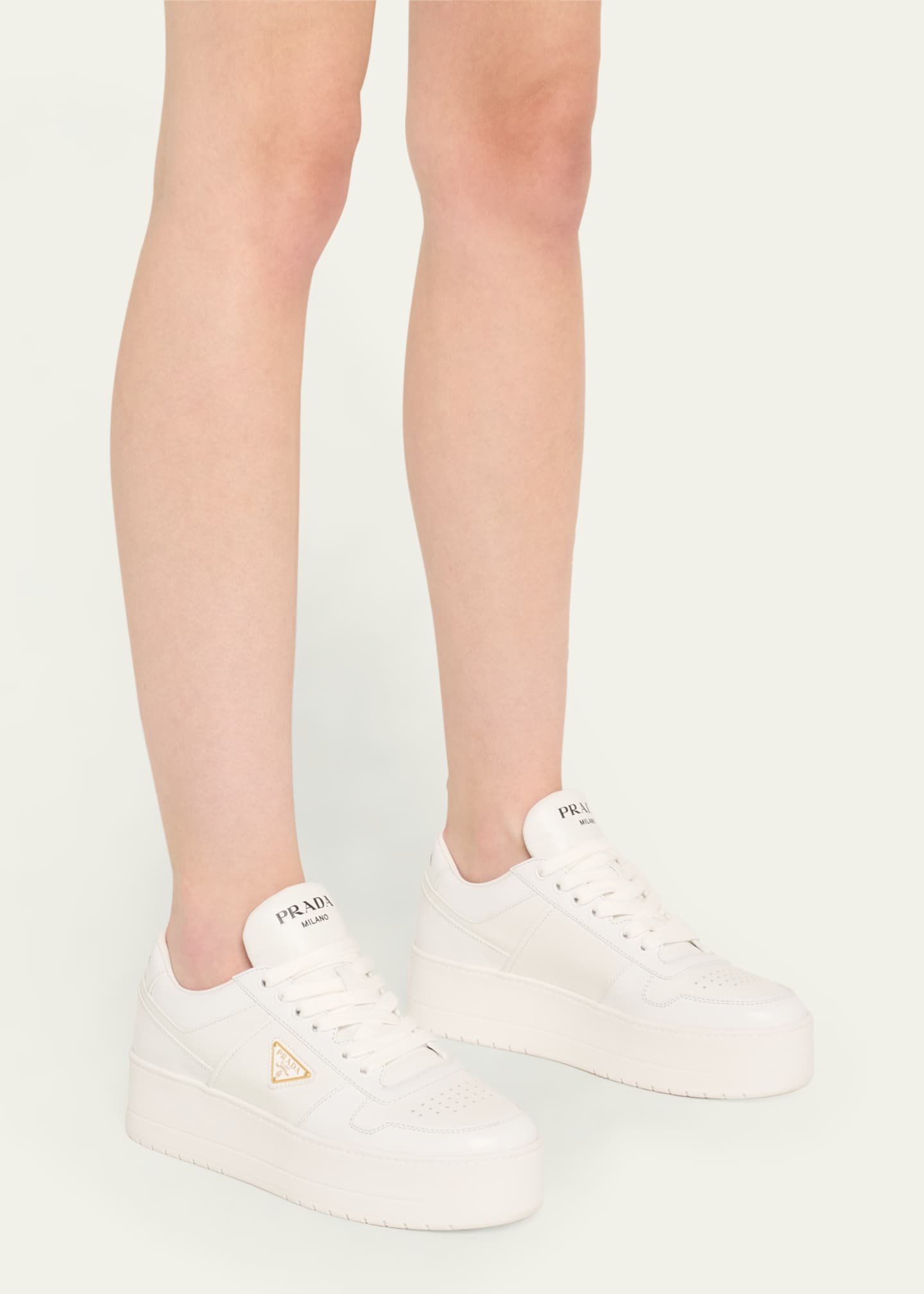 Prada Downtown Leather Low-Top Sneakers Image 2 of 5
