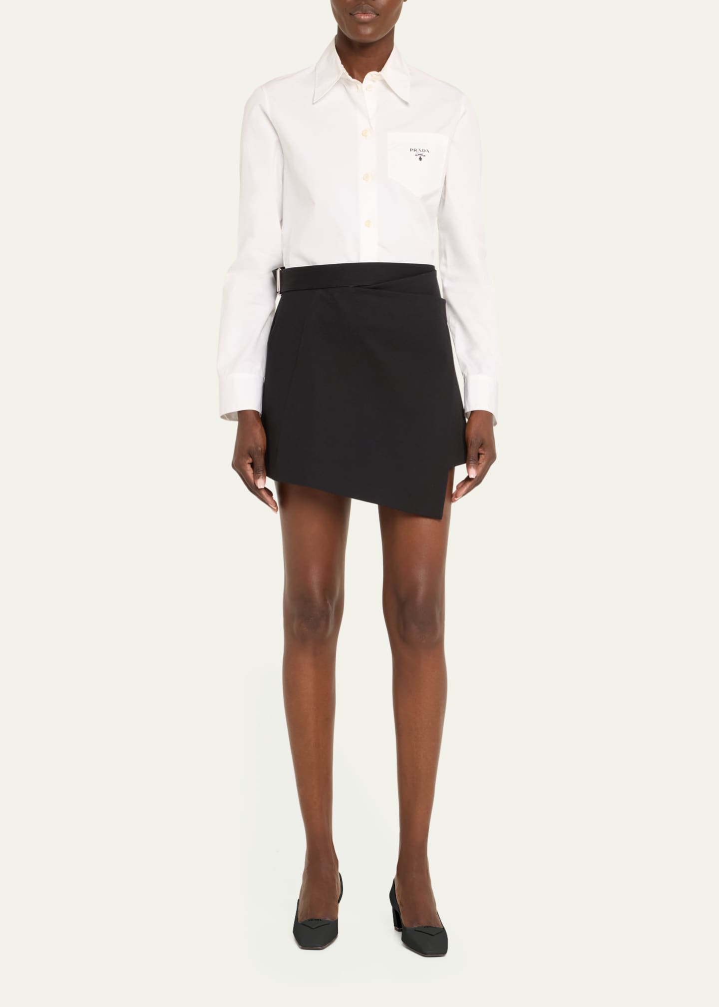 Prada Vernice Calfskin Square-Toe Ballerina Pumps Image 3 of 5