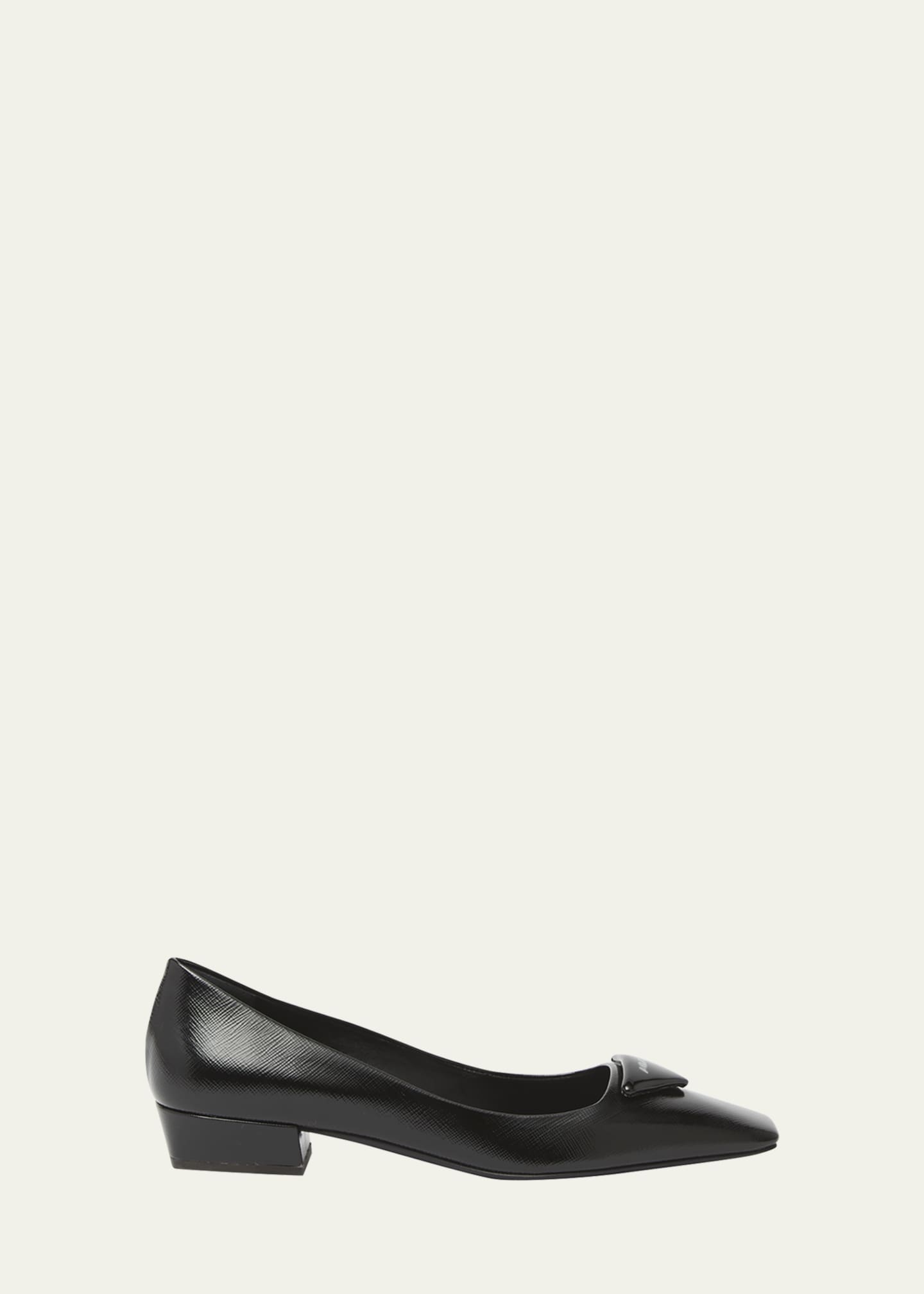 Prada Vernice Calfskin Square-Toe Ballerina Pumps Image 1 of 5