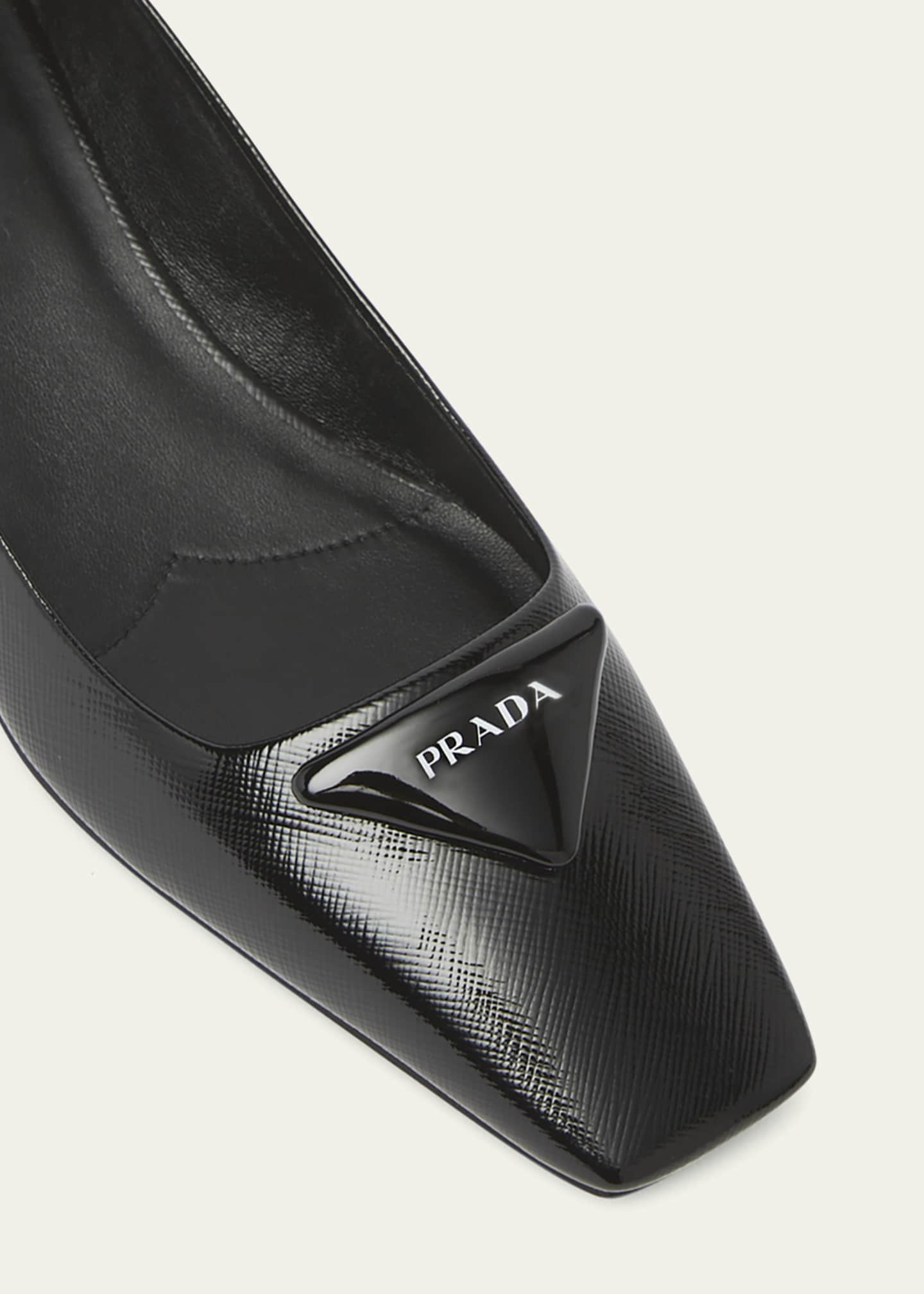 Prada Vernice Calfskin Square-Toe Ballerina Pumps Image 5 of 5