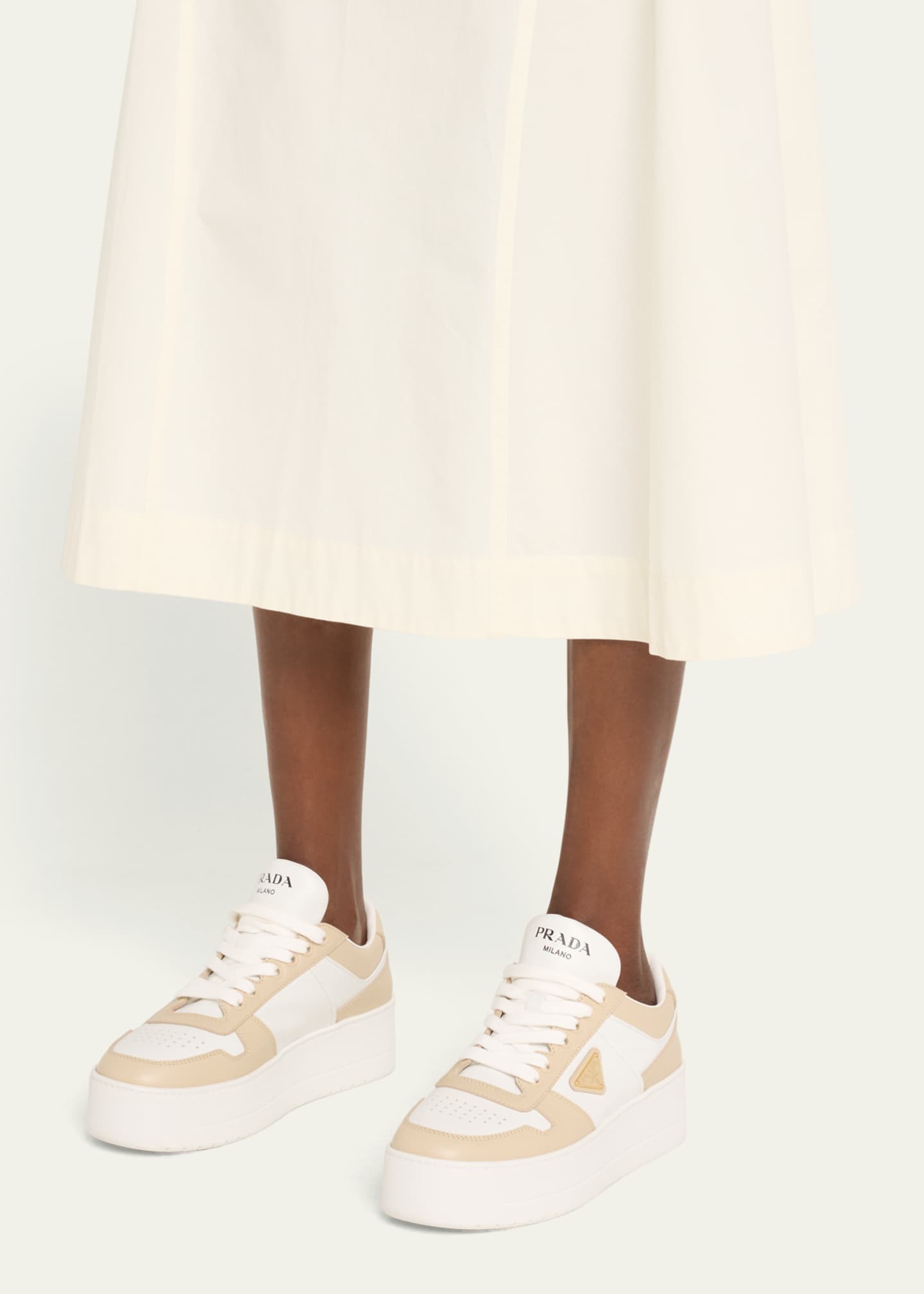 Prada Downtown Bicolor Leather Low-Top Sneakers Image 2 of 5