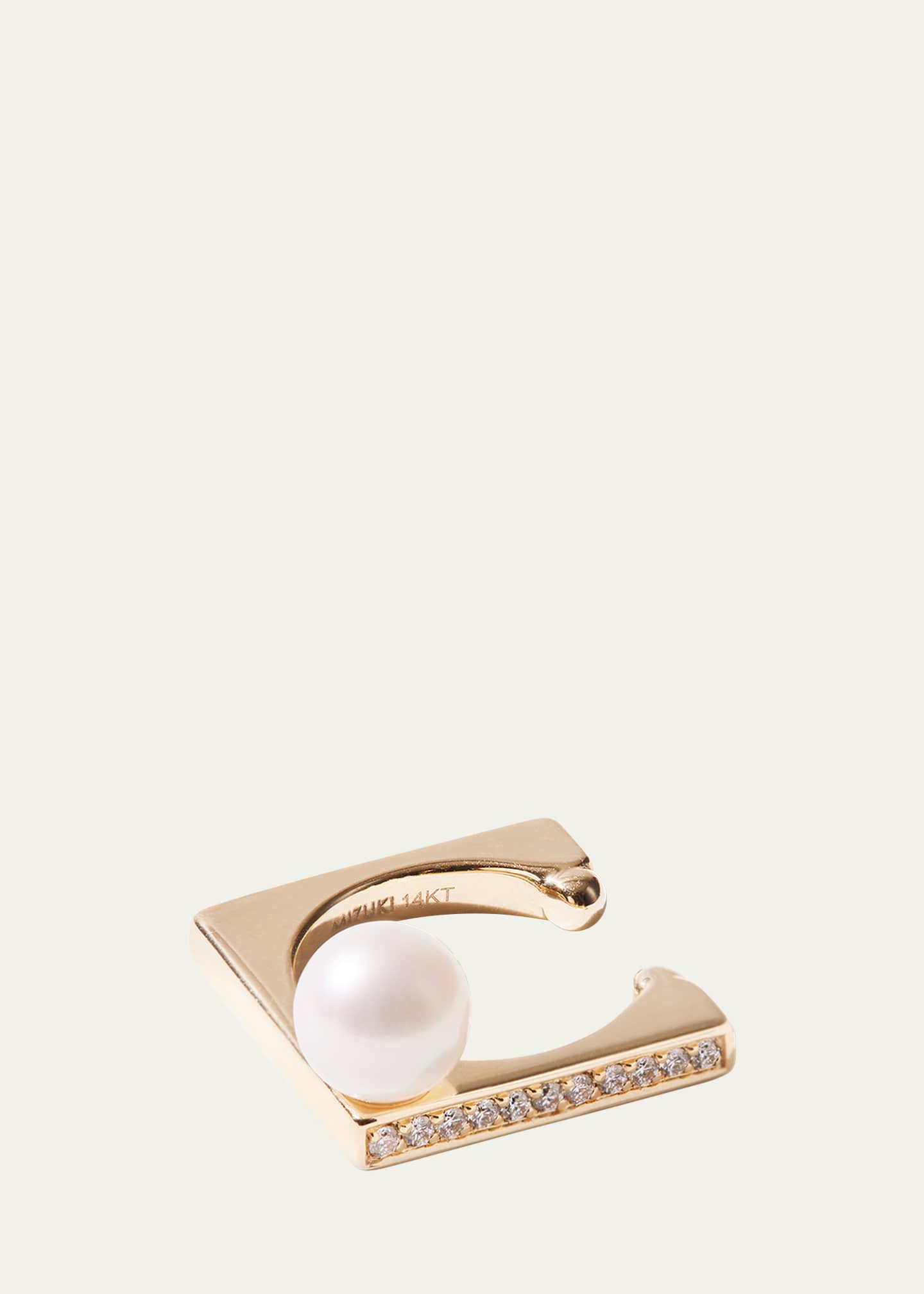 Mizuki 14K Yellow Gold 1 Row Diamond Cube Ear Cuff with Pearl, Single
