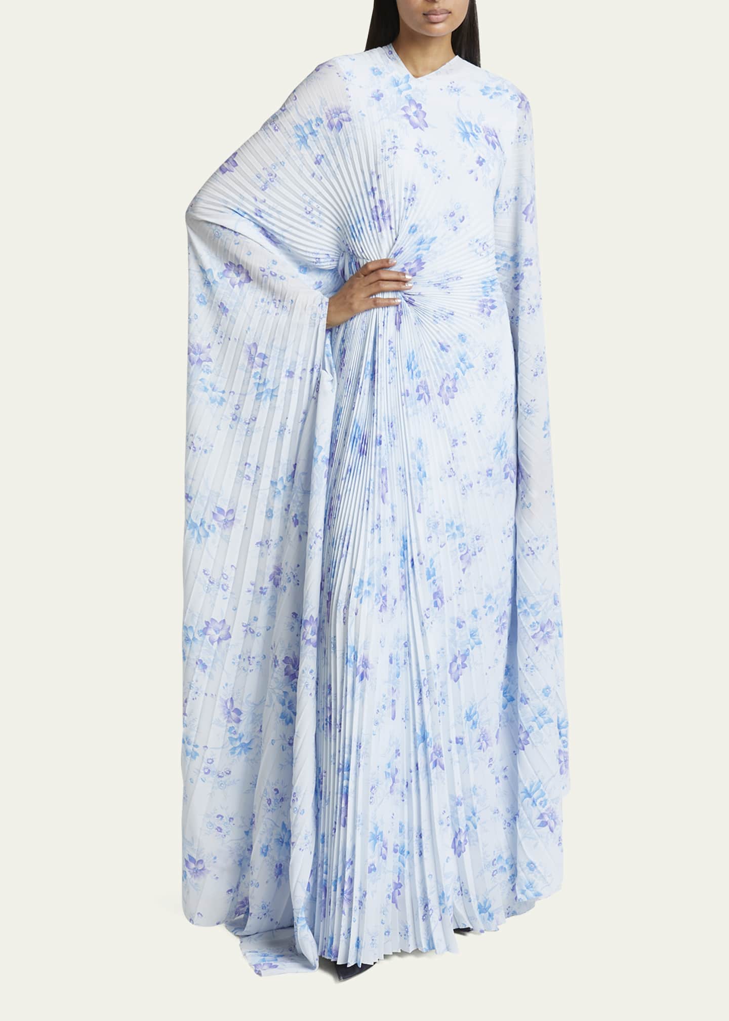 Floral-Print Circle Pleated Dress - Thumbnail 4