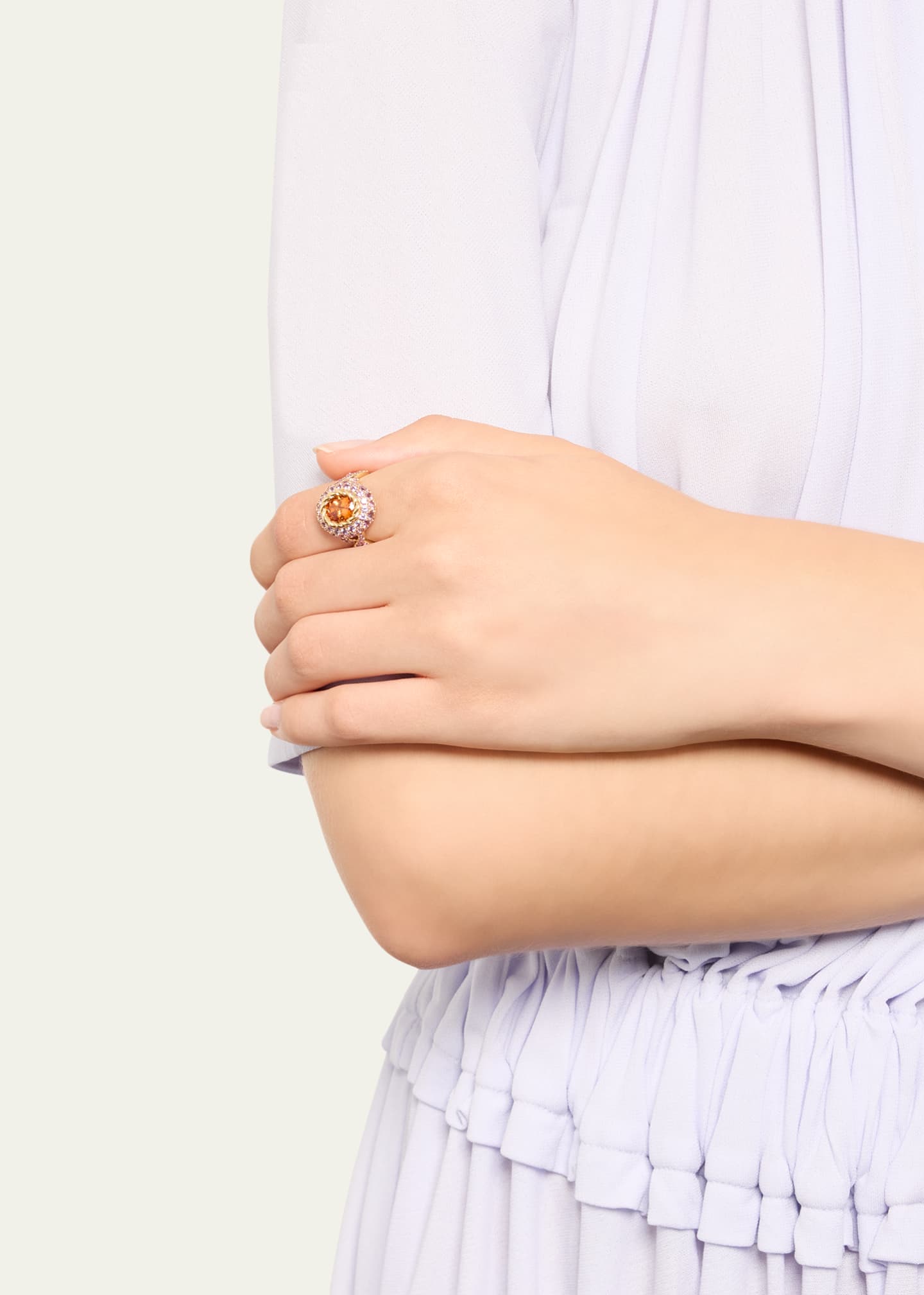 Mellerio 18K Yellow Gold Orange Blossom Ring with Garnet and Sapphires Image 2 of 4