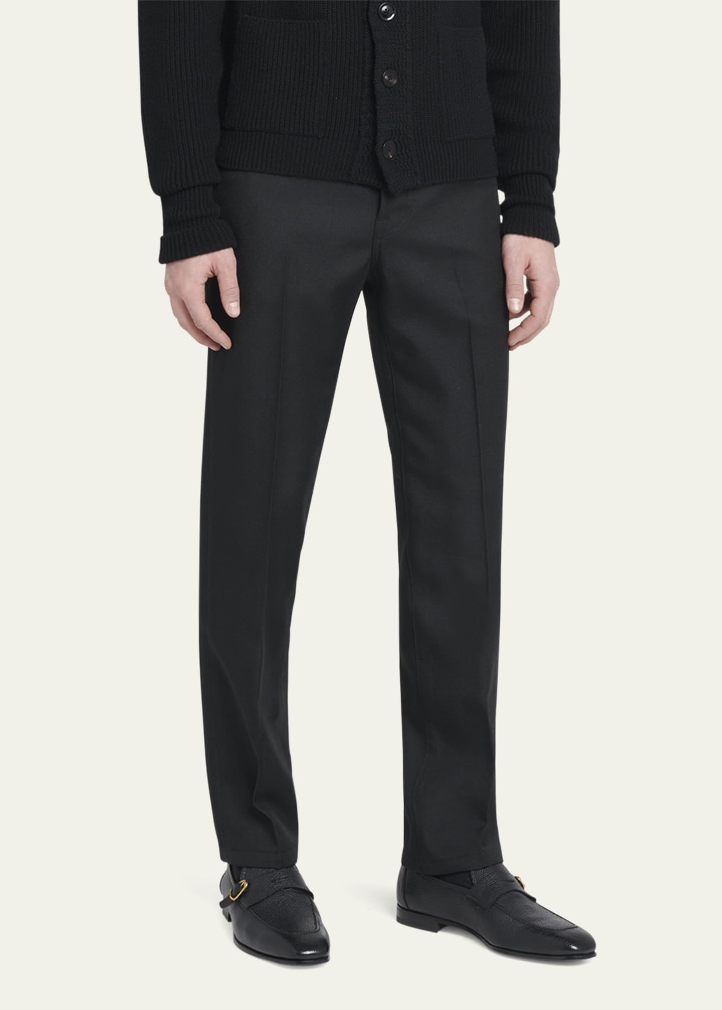 TOM FORD Men's Sean Grained Leather Side Buckle Loafers Image 2 of 5