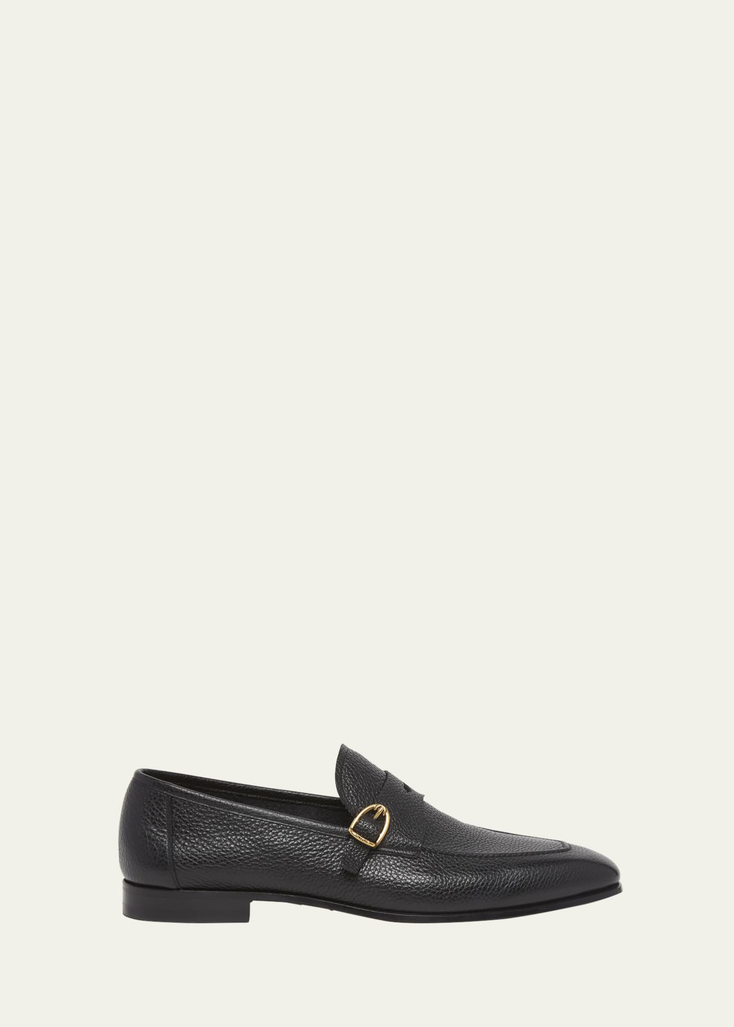 TOM FORD Men's Sean Grained Leather Side Buckle Loafers Image 1 of 5
