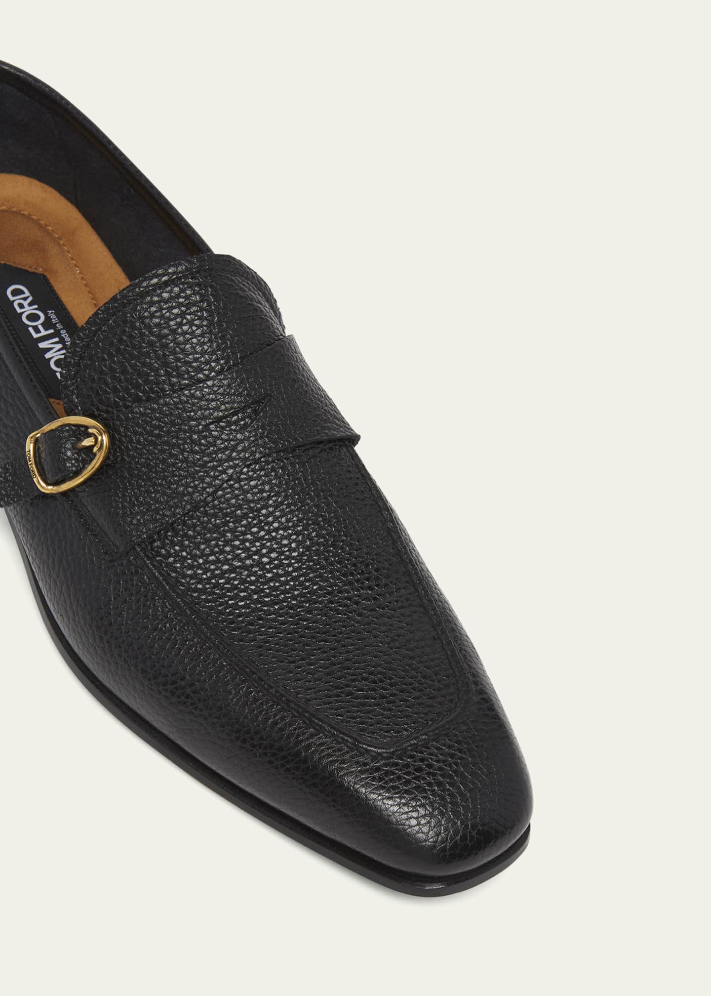 TOM FORD Men's Sean Grained Leather Side Buckle Loafers Image 5 of 5