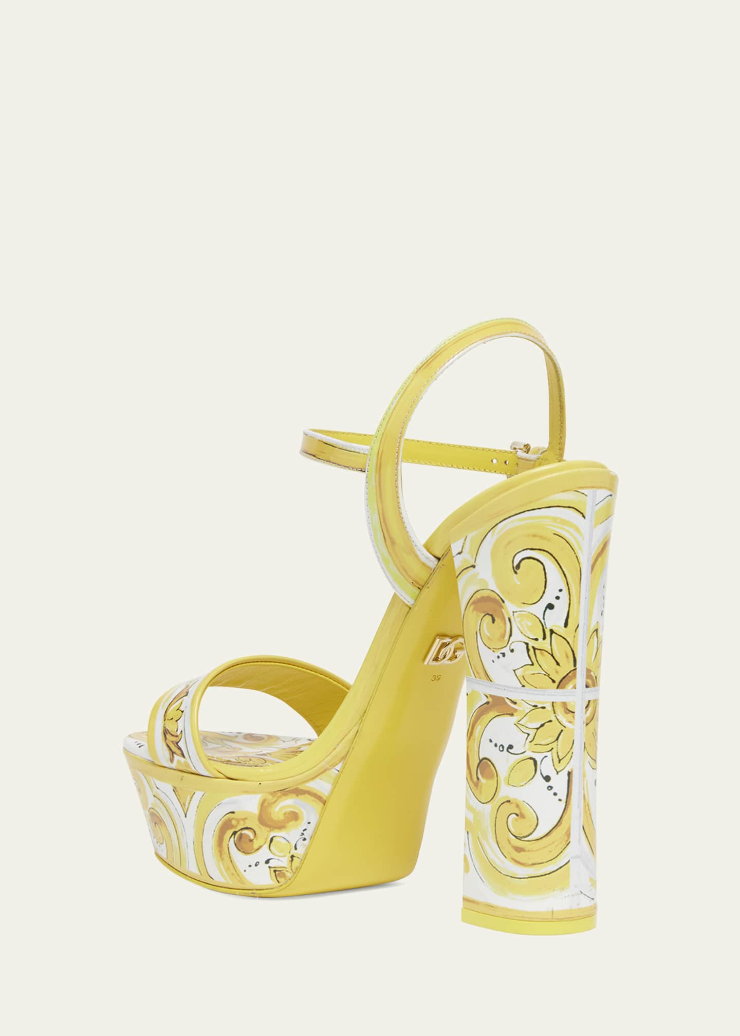 Dolce&Gabbana Formal Tile-Print Leather Platform Sandals Image 4 of 5