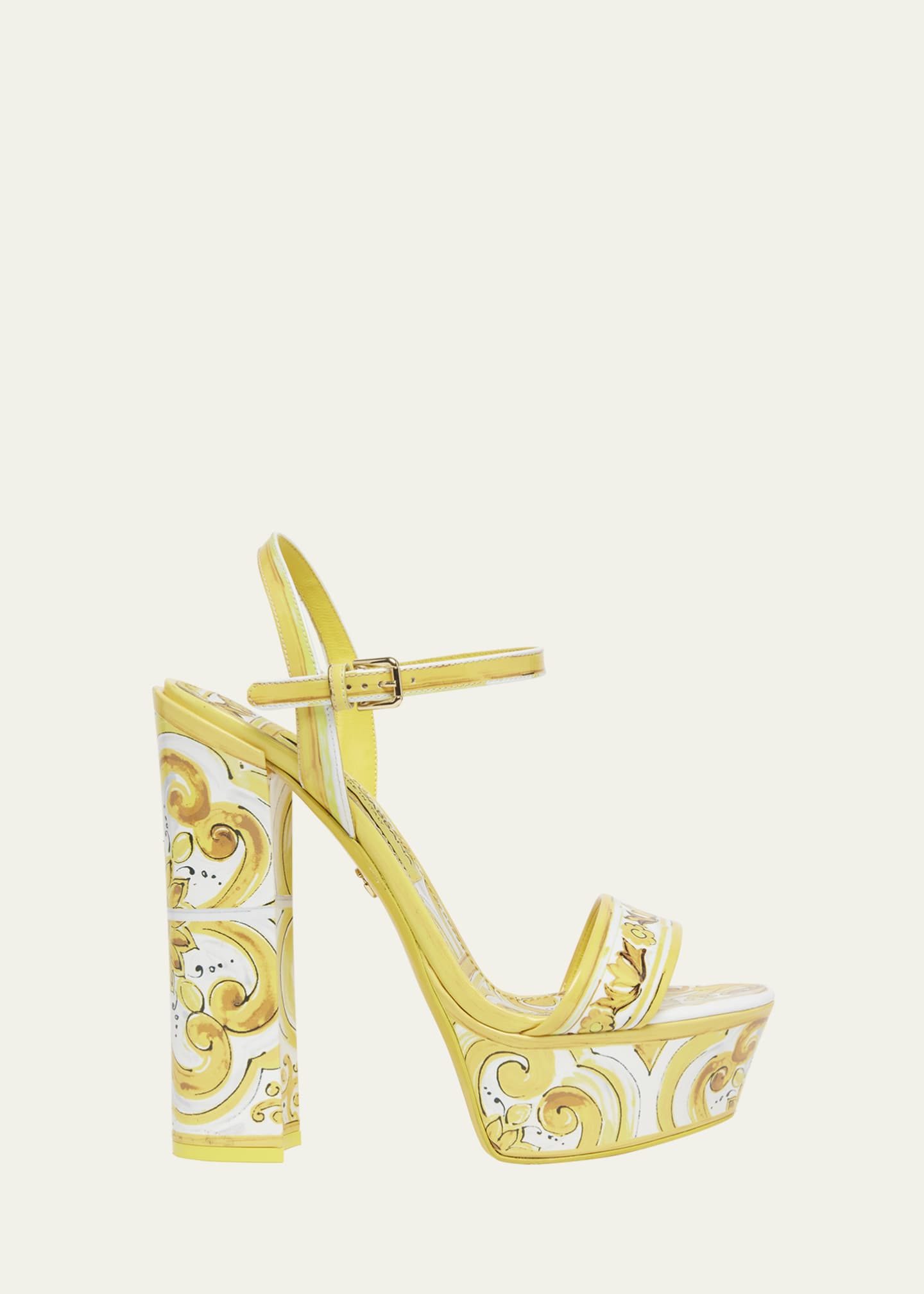 Dolce&Gabbana Formal Tile-Print Leather Platform Sandals Image 1 of 5