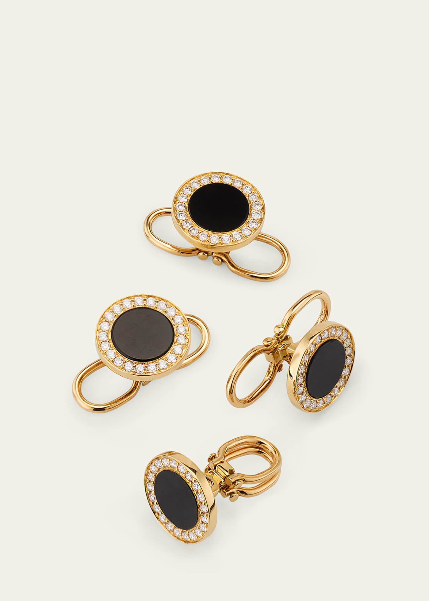 Jan Leslie 18K Mother of Pearl and Diamond Tuxedo Studs - Gold