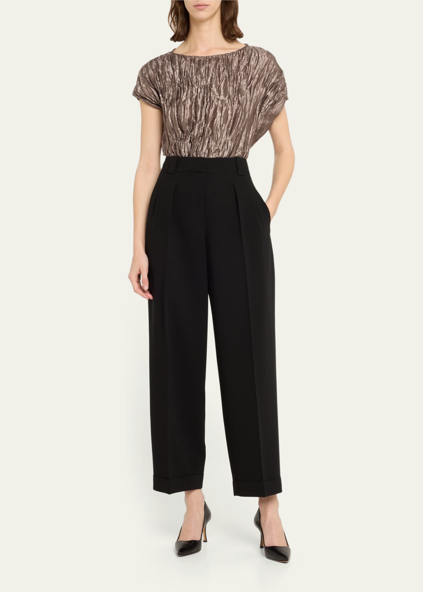 Lafayette 148 New York Wyatt High-Rise Pleated Cropped Pants Image 2 of 5