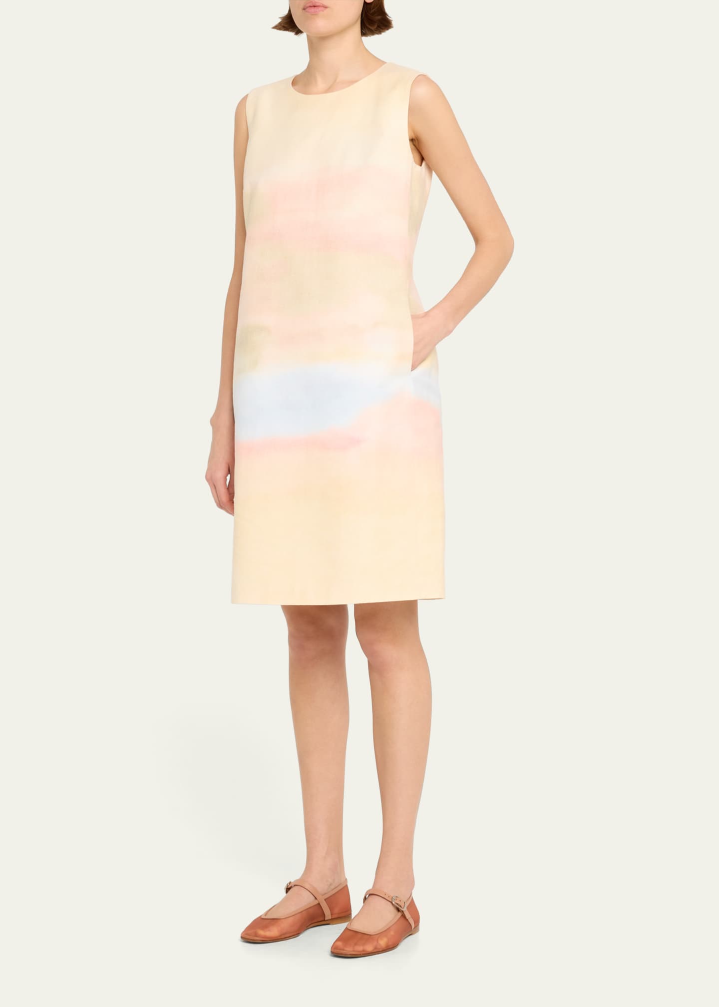 Lafayette 148 New York Horizon-Print Cotton Canvas Dress Image 4 of 5
