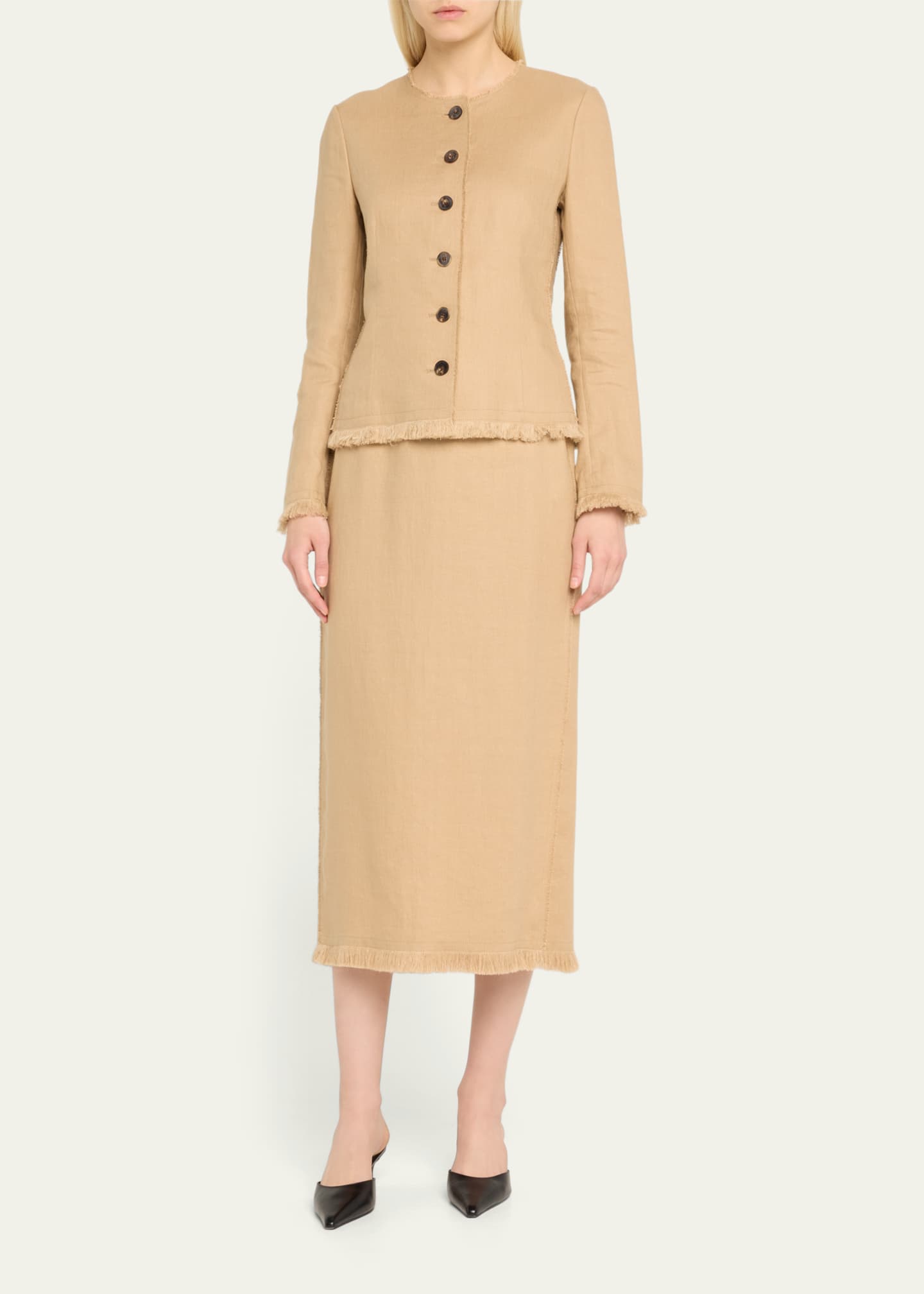 Lafayette 148 New York Fringe-Trim Linen Pencil Skirt Image 2 of 5