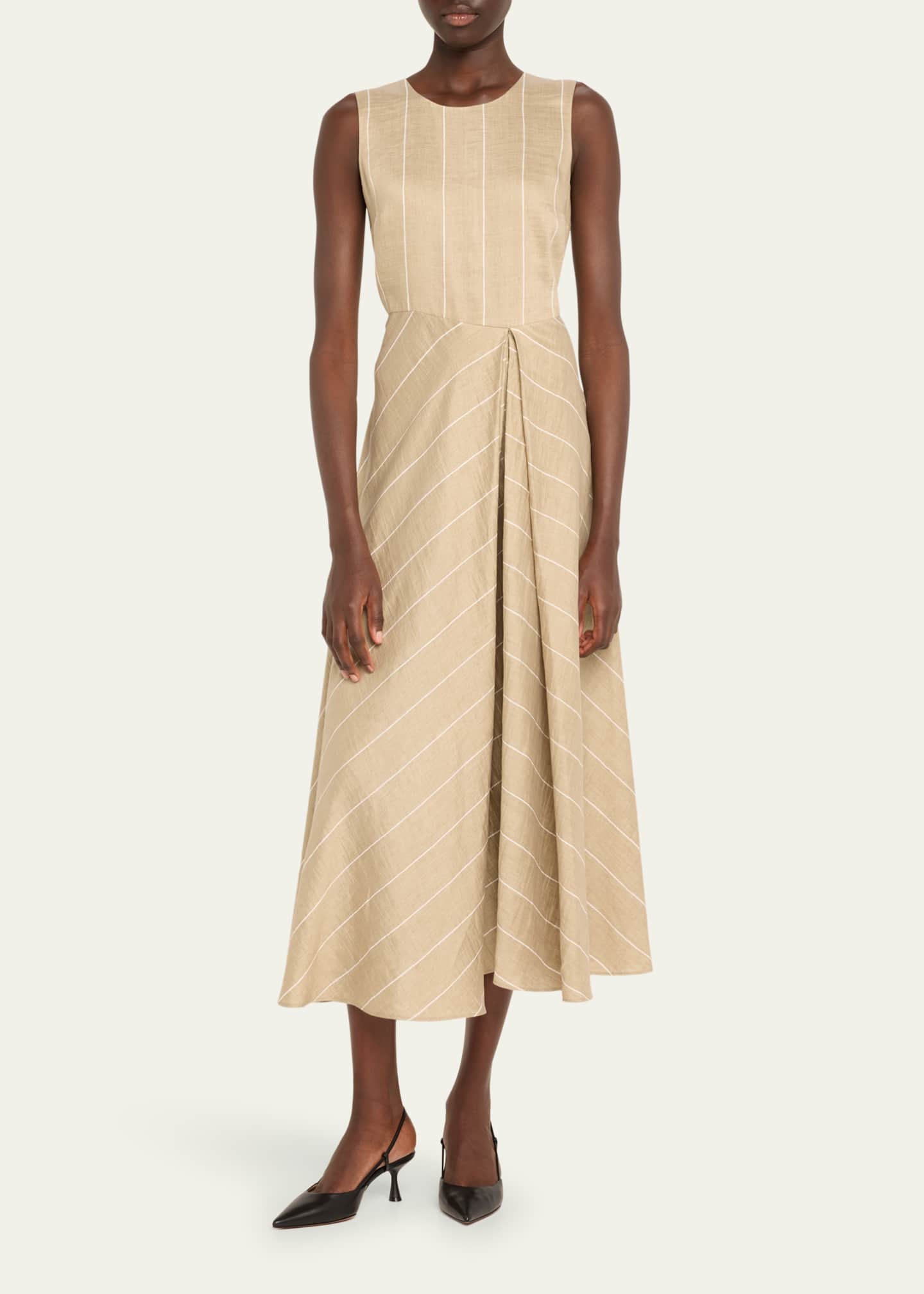 Lafayette 148 New York Pleated Striped A Line Midi Dress Bergdorf Goodman