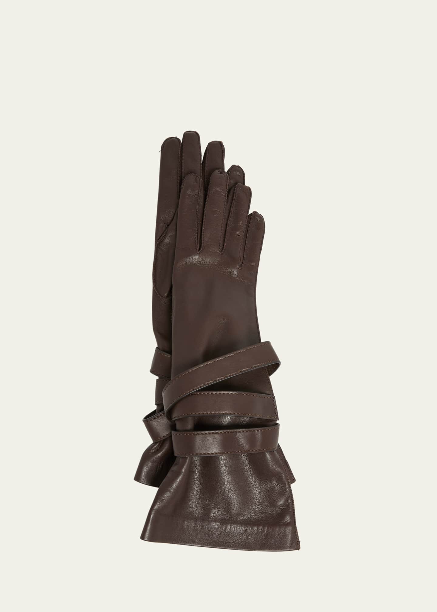 Saint Laurent Aviator Strappy Leather Gloves