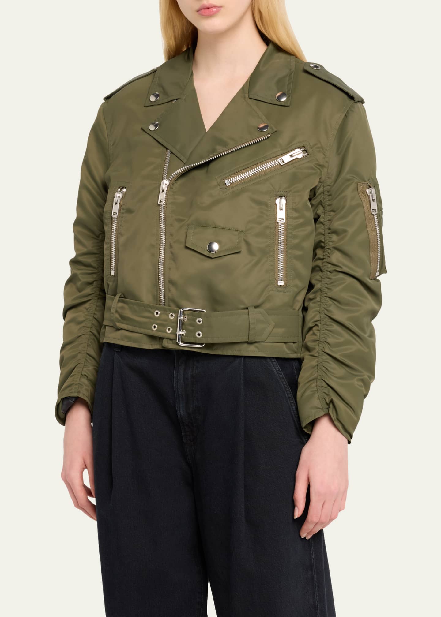 VAQUERA Aviator RuchedSleeve Moto Jacket Bergdorf Goodman