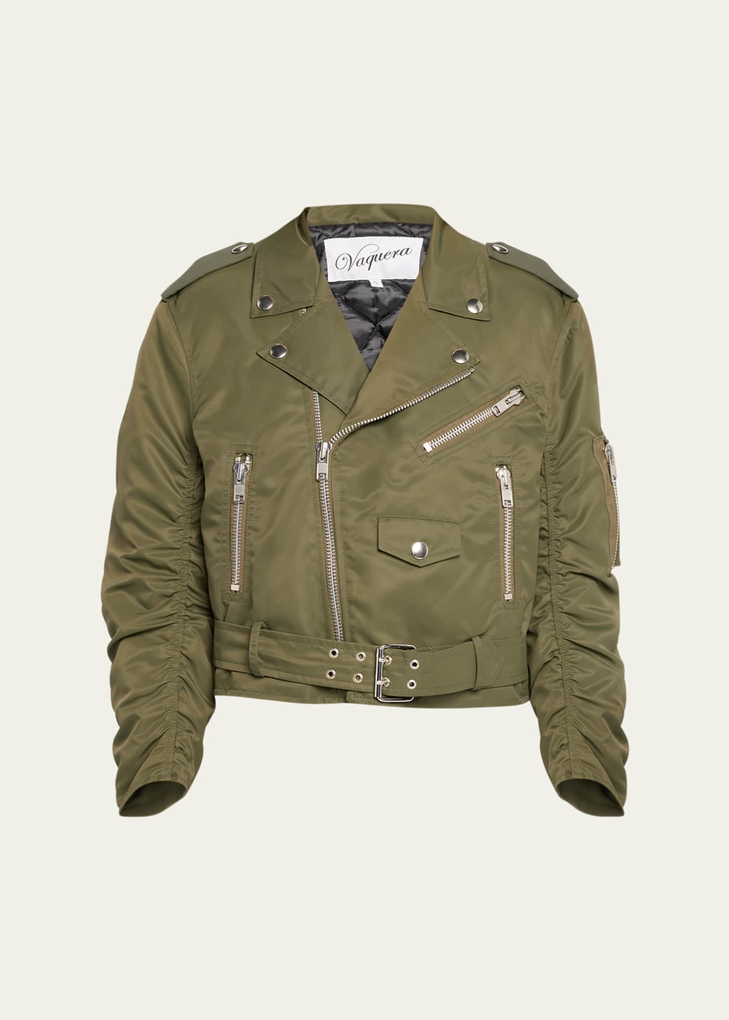 VAQUERA Aviator RuchedSleeve Moto Jacket Bergdorf Goodman