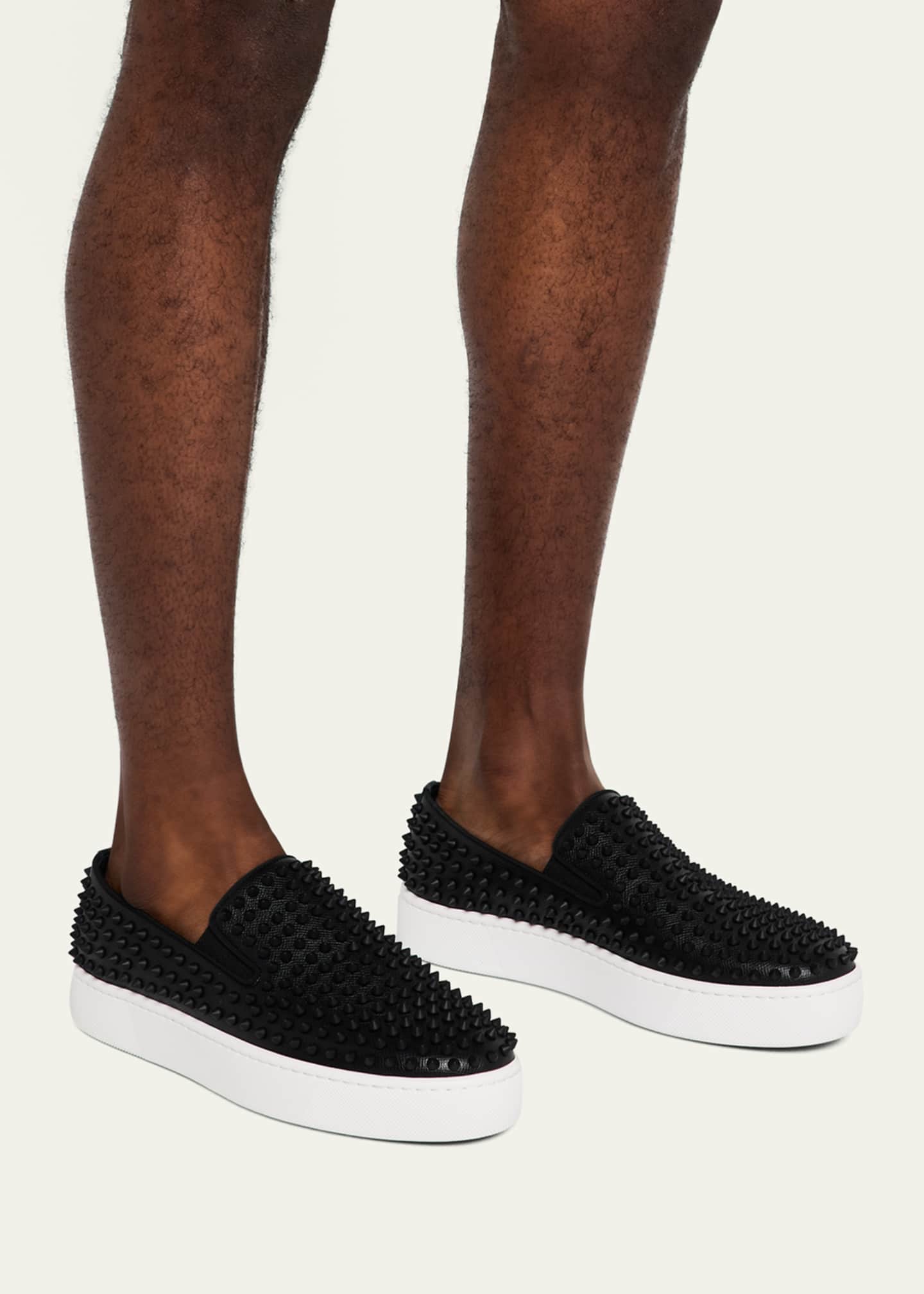 Christian Louboutin Men's Spikeboat Leather Slip-On Sneakers Image 2 of 6