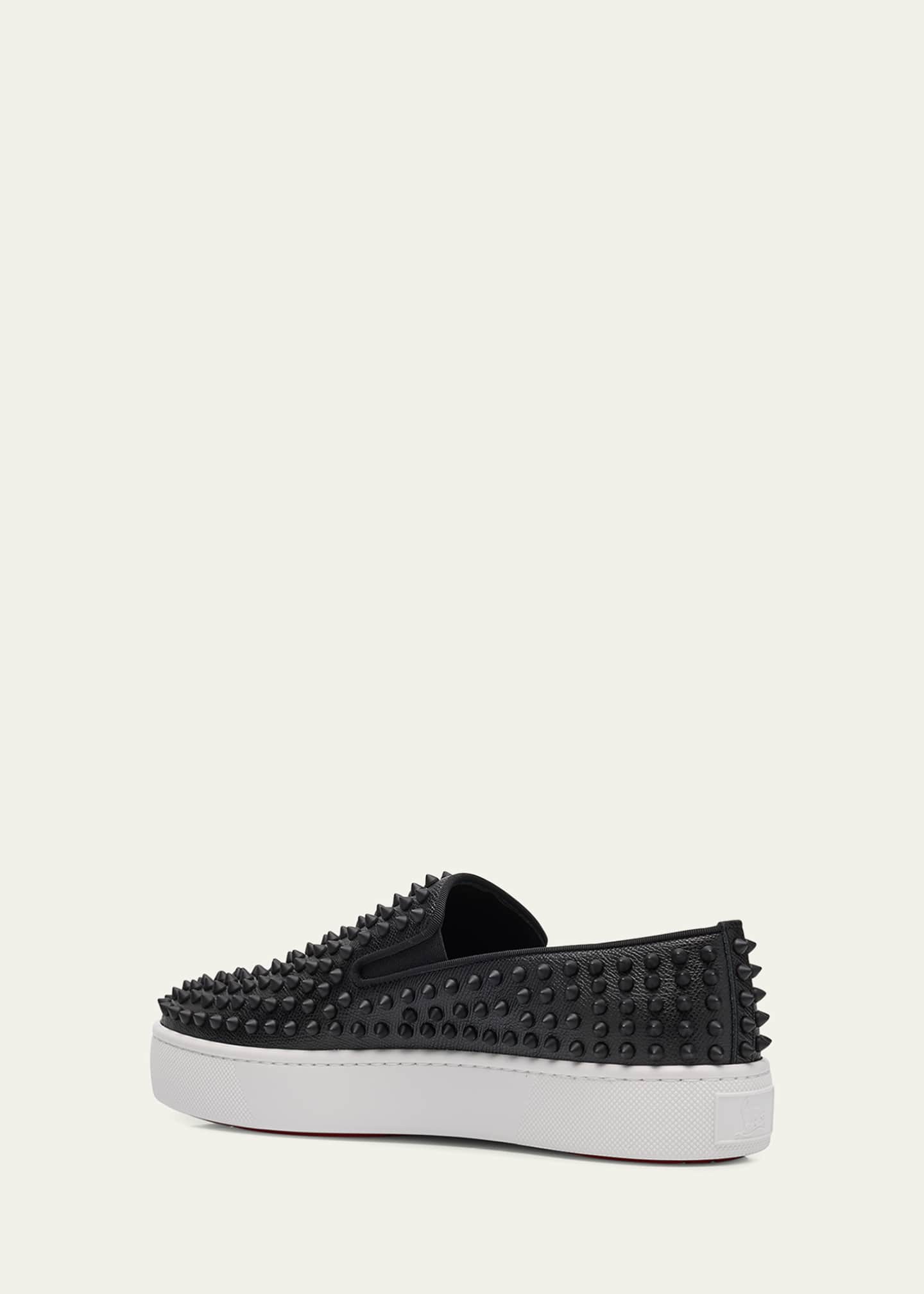 Christian Louboutin Men's Spikeboat Leather Slip-On Sneakers Image 4 of 6