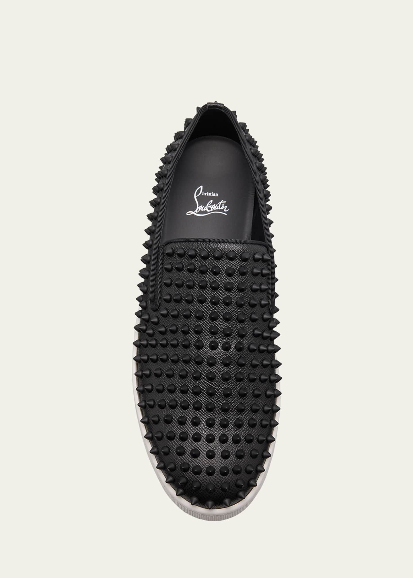 Christian Louboutin Men's Spikeboat Leather Slip-On Sneakers Image 6 of 6