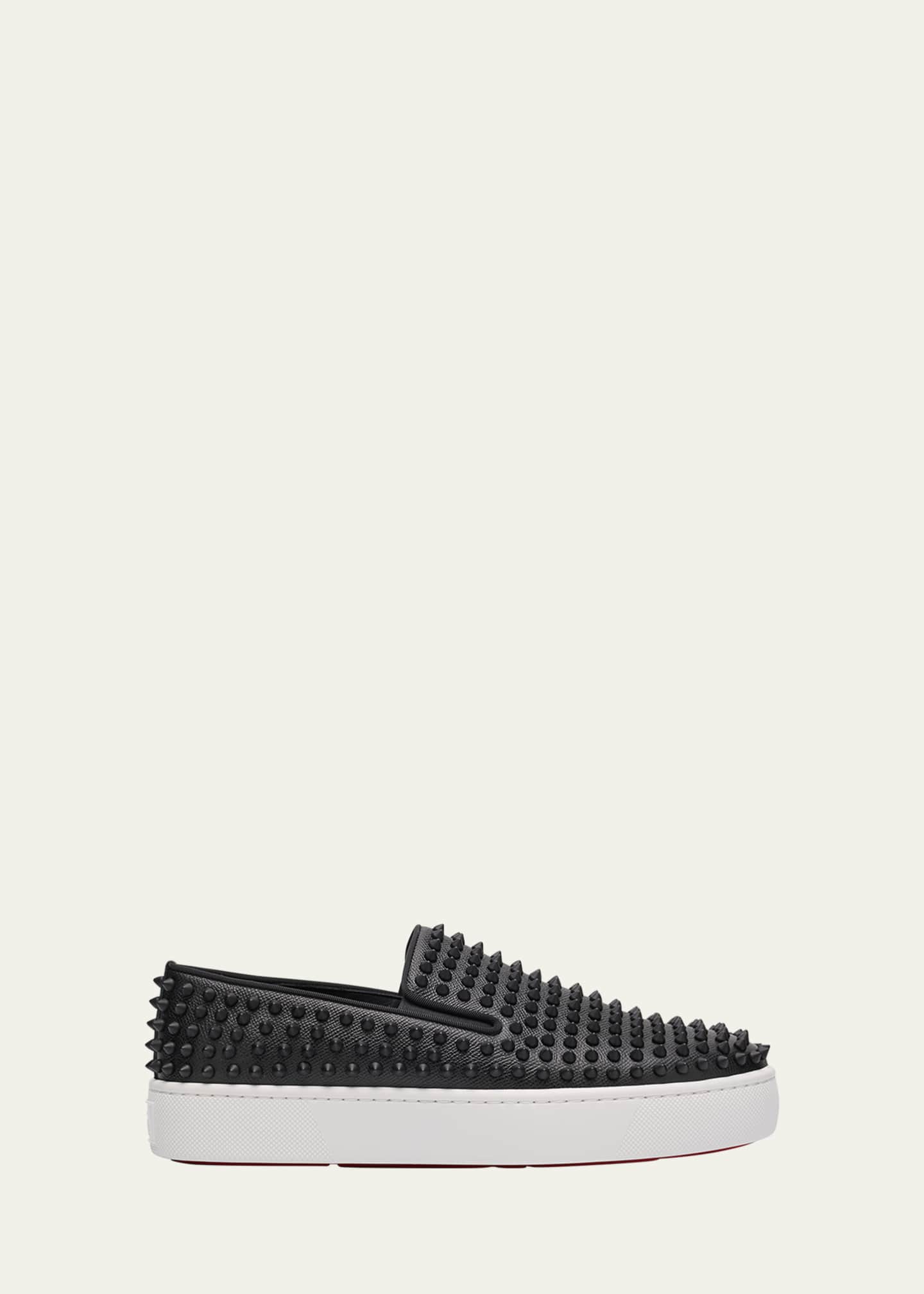 Christian Louboutin Men's Spikeboat Leather Slip-On Sneakers Image 1 of 6