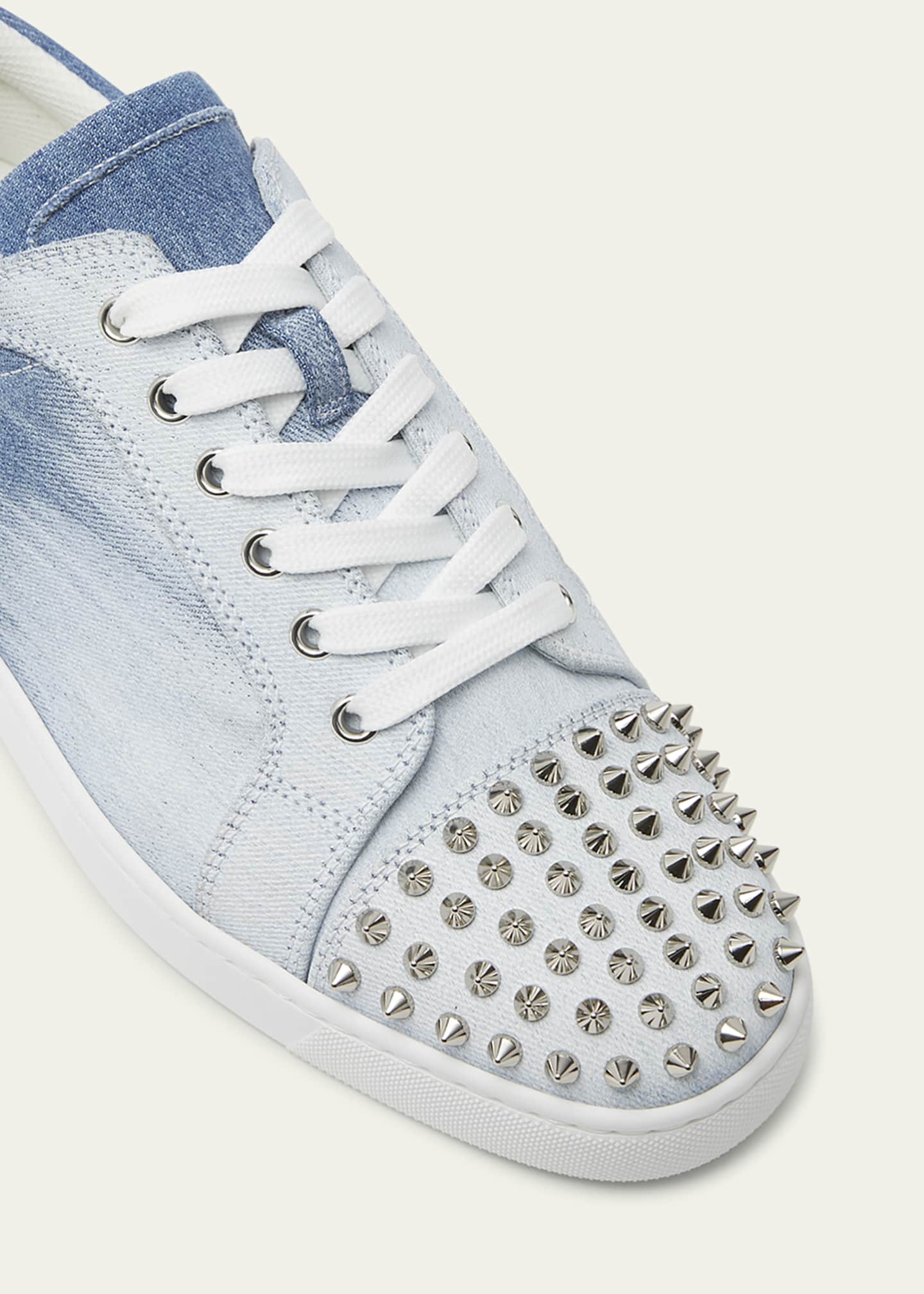 Christian Louboutin Men s Louis Junior Spikes Denim Low Top Sneakers Bergdorf Goodman