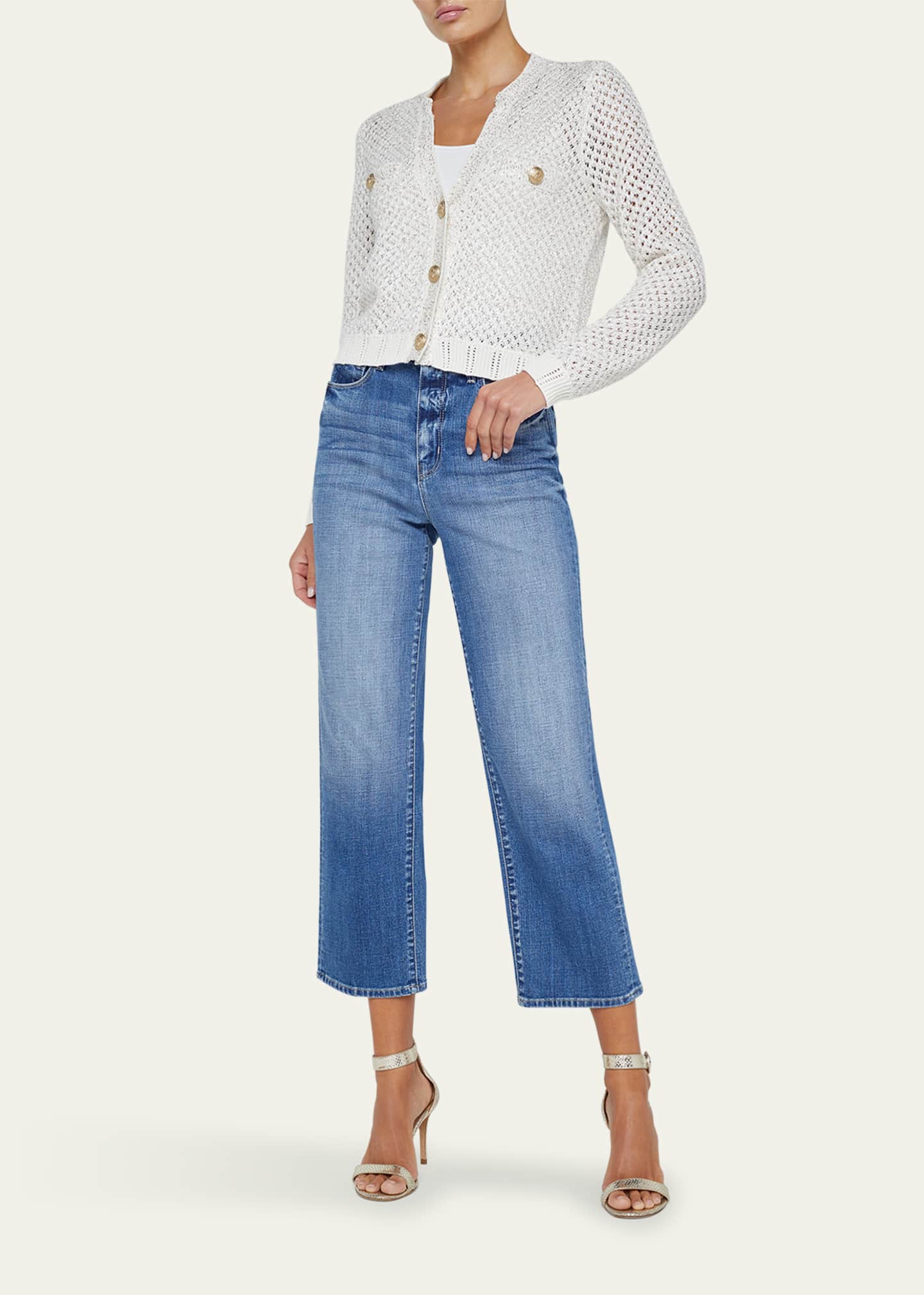 L'Agence Blanca Sequined Cropped Cardigan Image 2 of 5