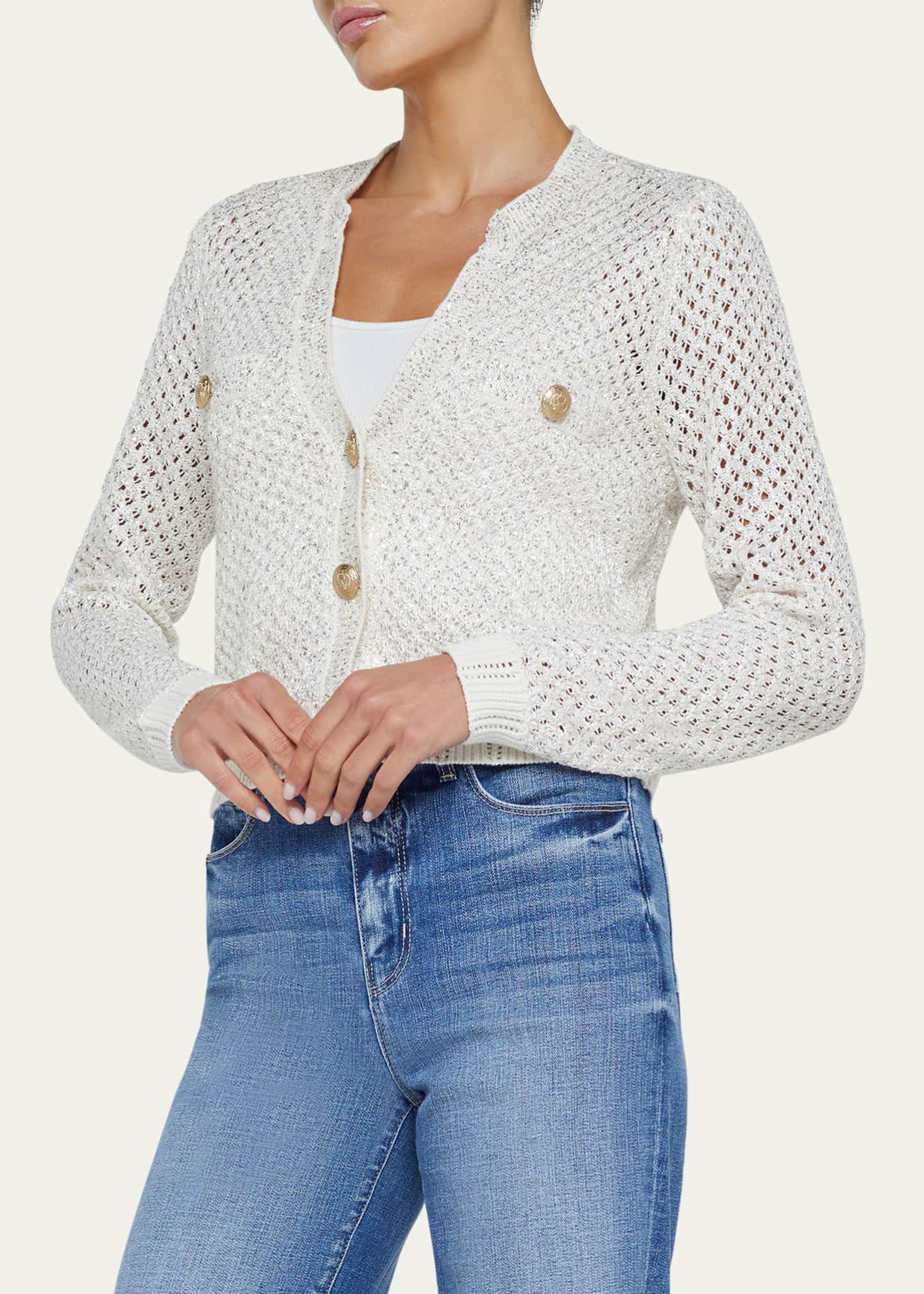 L'Agence Blanca Sequined Cropped Cardigan Image 4 of 5