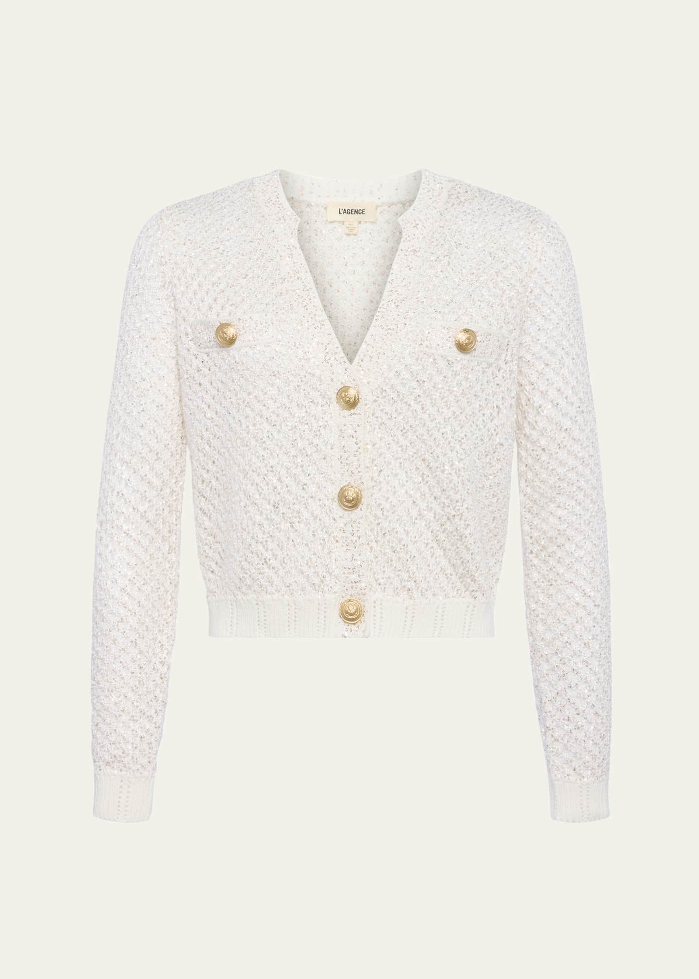 L'Agence Blanca Sequined Cropped Cardigan Image 1 of 5