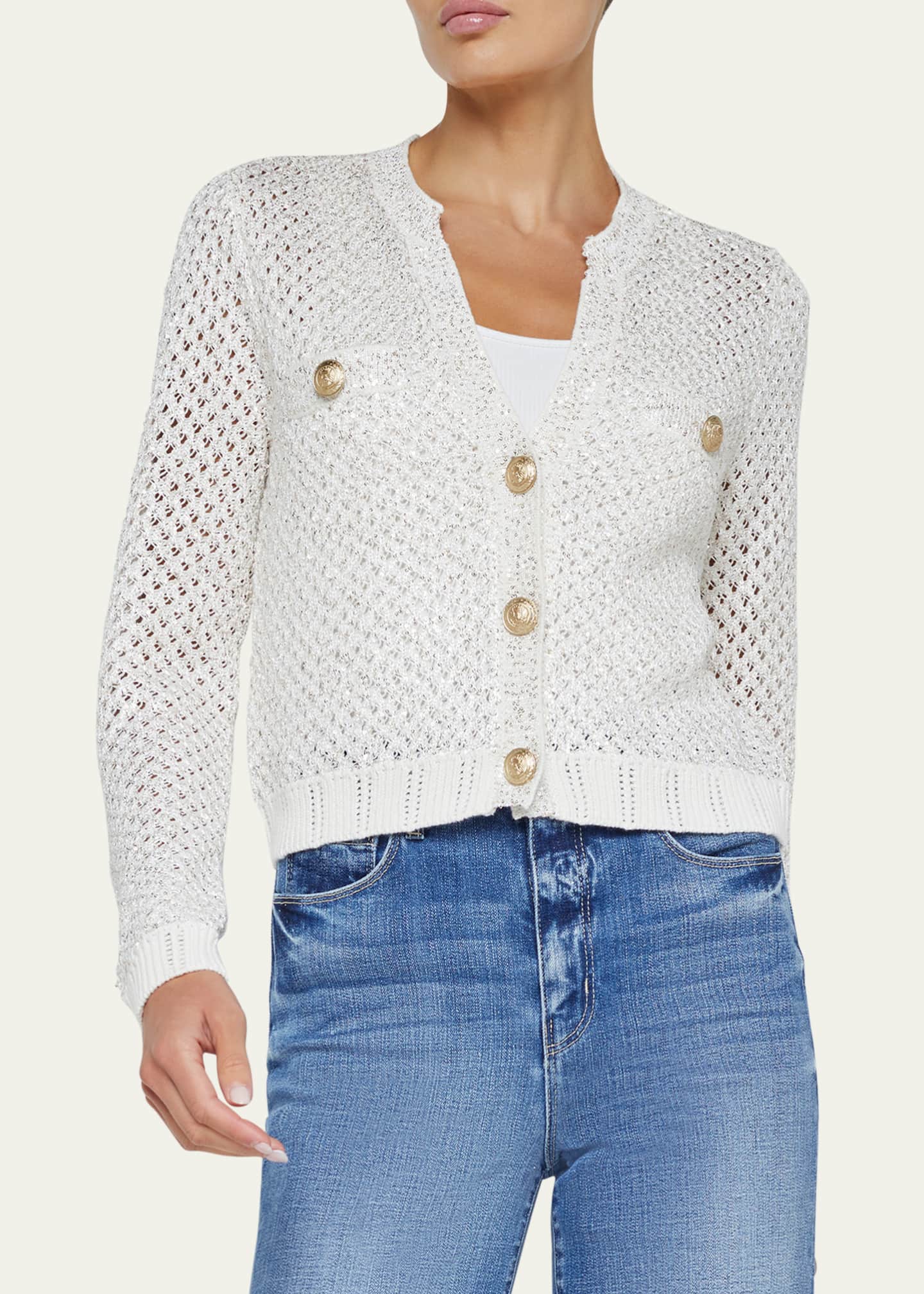 L'Agence Blanca Sequined Cropped Cardigan Image 5 of 5