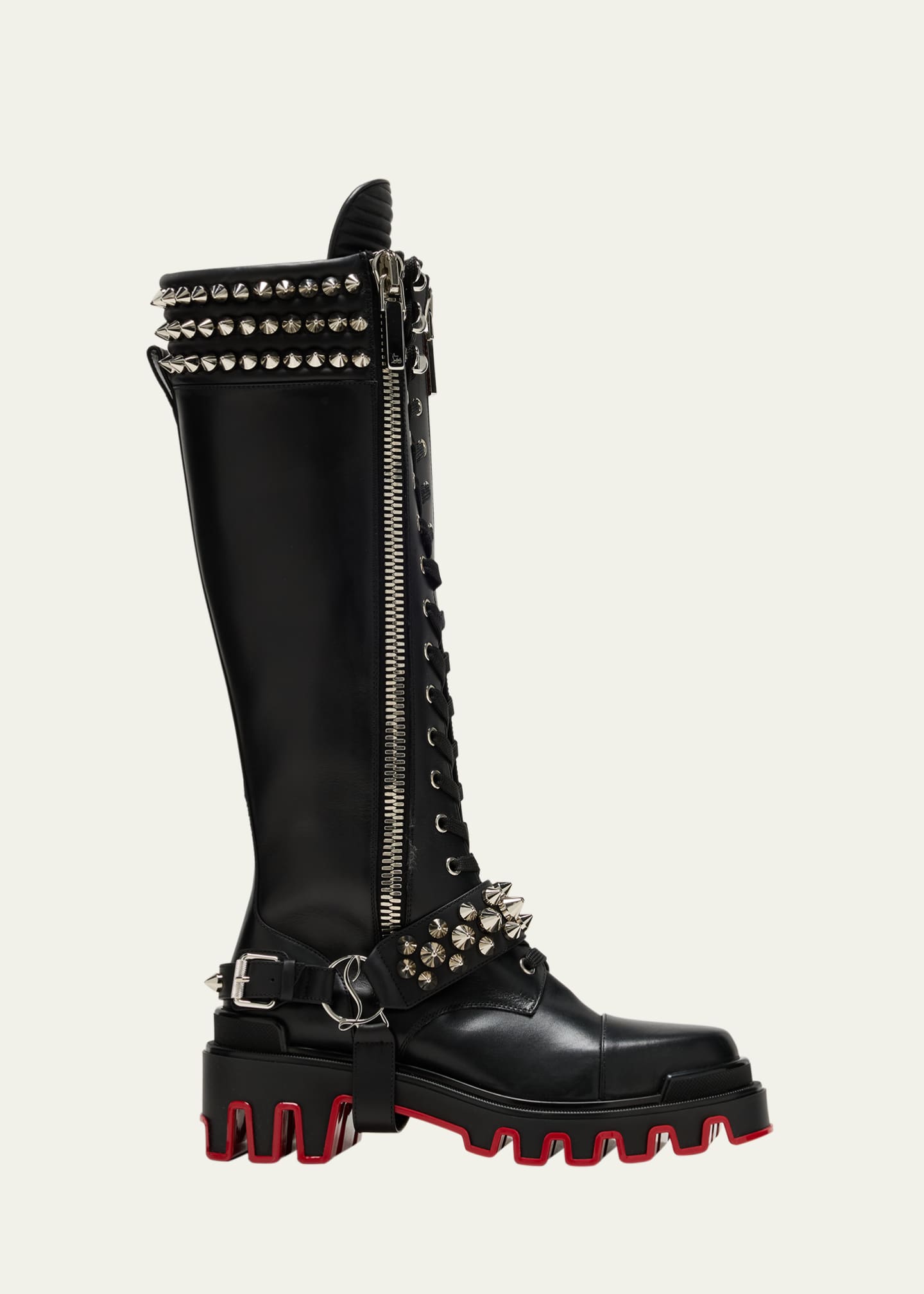 Christian Louboutin Janetta Spikes Red Sole Moto Boots