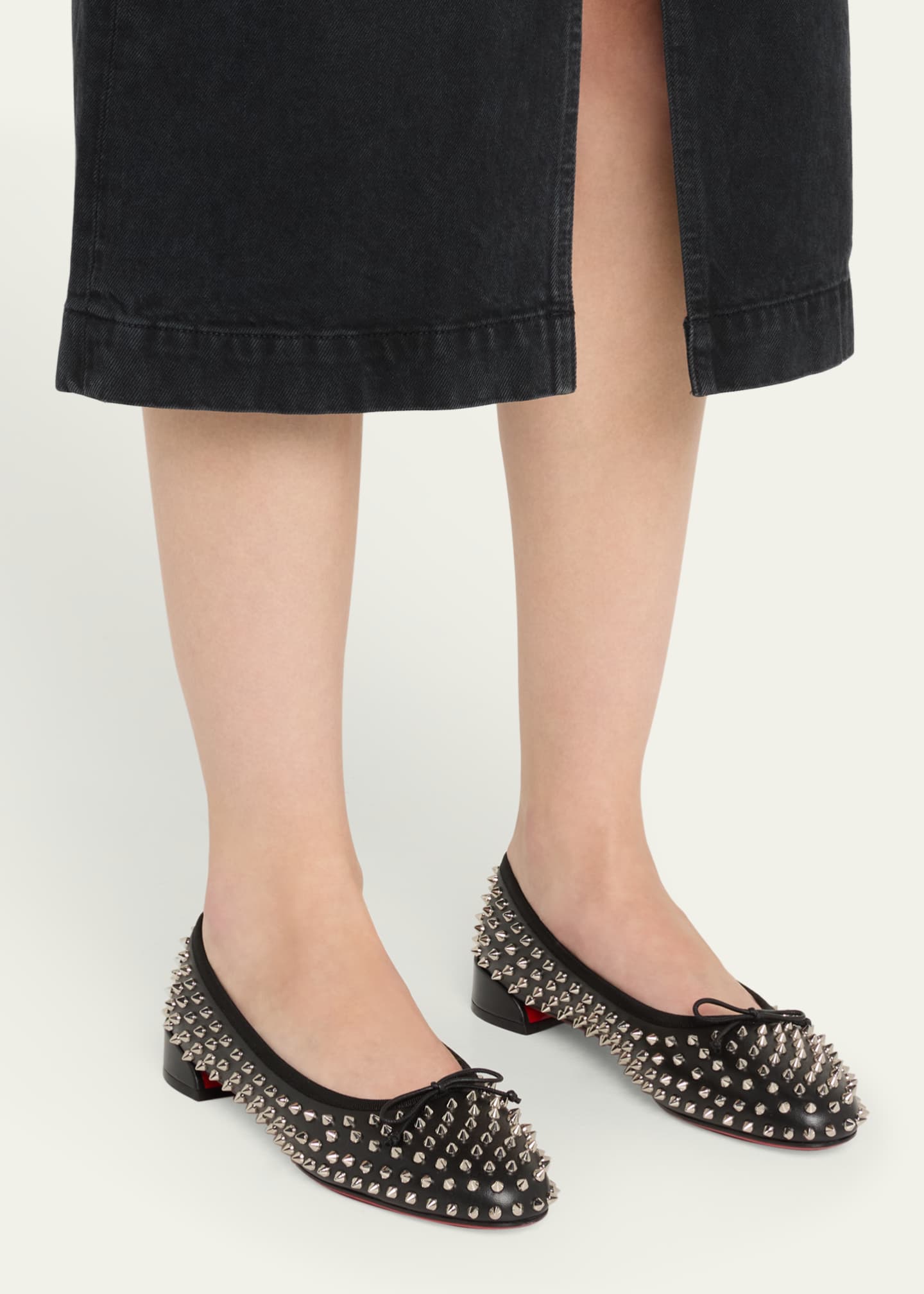 Christian Louboutin Sweetie Jane Spikes Leather Red Sole Flats Image 2 of 6