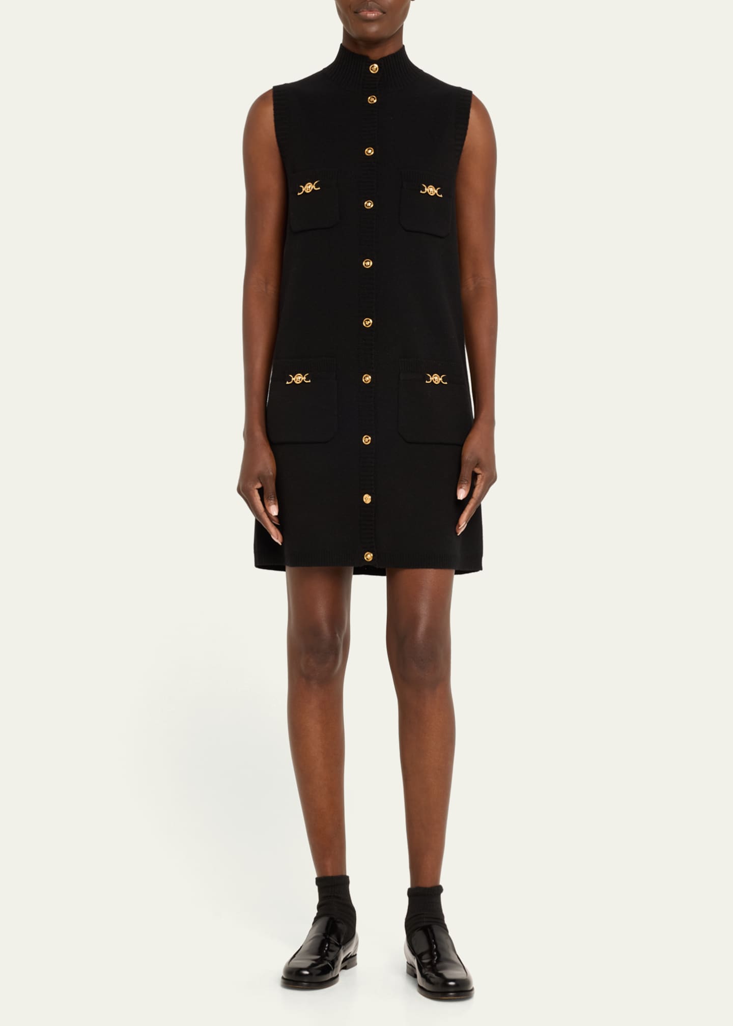 Versace Button-Front Knit Medusa Mini Dress Image 2 of 5