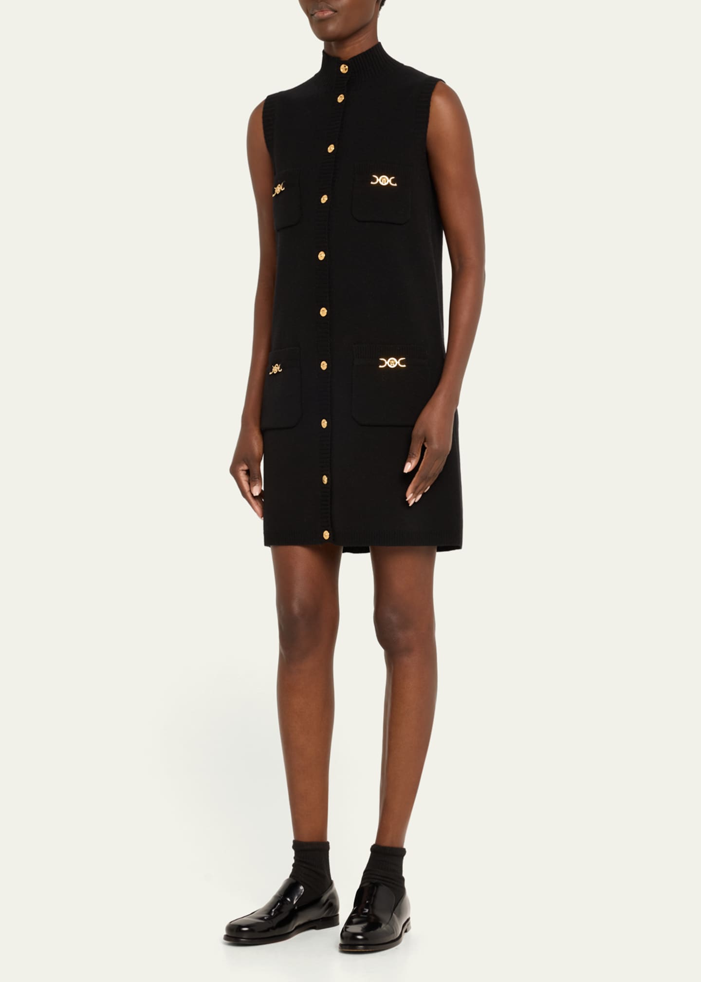 Versace Button-Front Knit Medusa Mini Dress Image 4 of 5