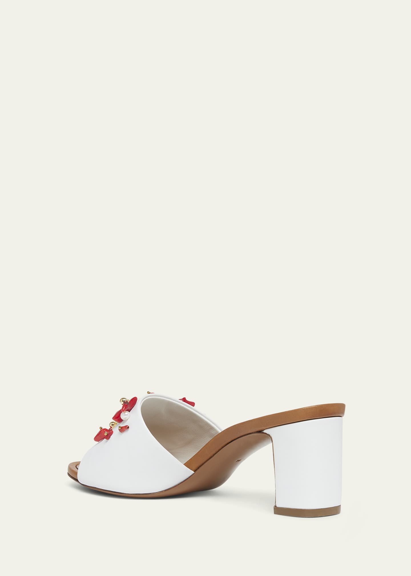 Dolce&Gabbana Coral Beaded Leather Slide Sandals Image 3 of 5