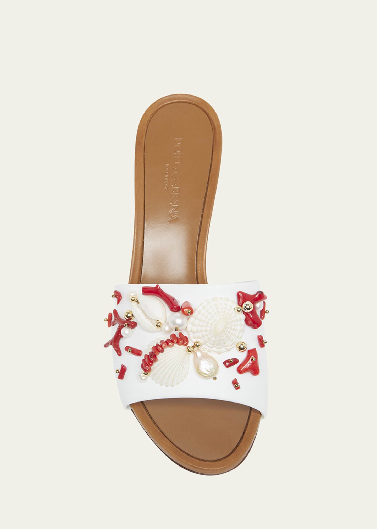 Dolce&Gabbana Coral Beaded Leather Slide Sandals Image 5 of 5