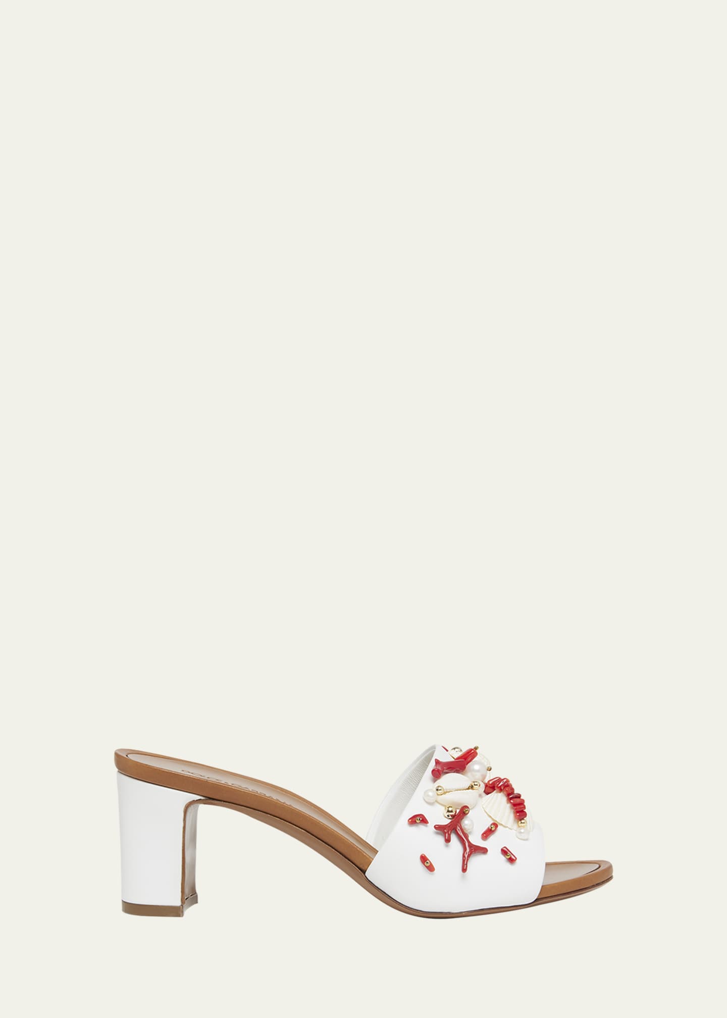 Dolce&Gabbana Coral Beaded Leather Slide Sandals Image 1 of 5