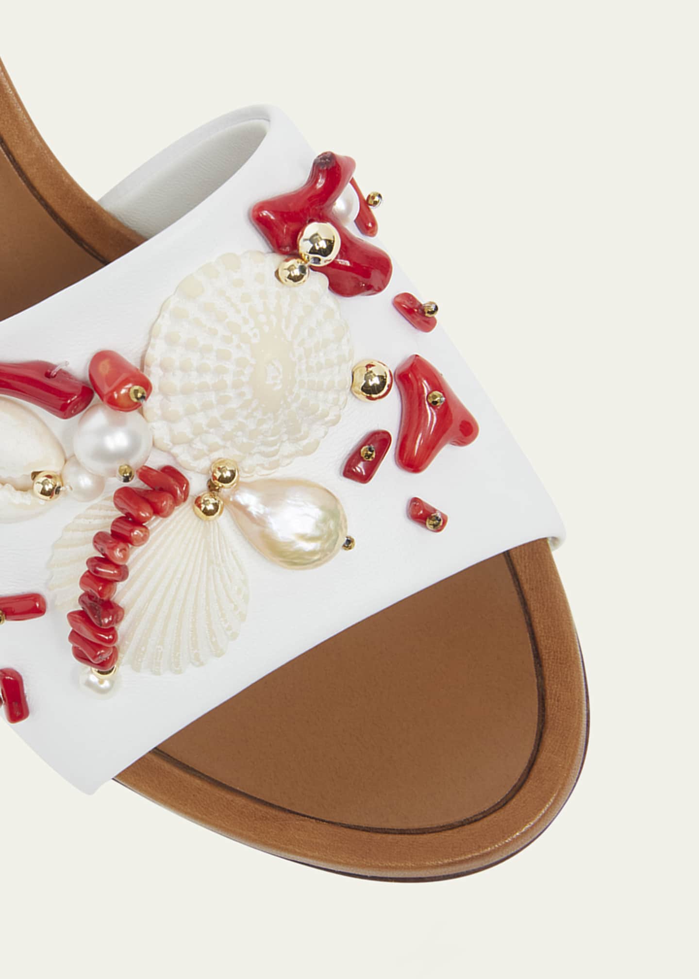 Dolce&Gabbana Coral Beaded Leather Slide Sandals Image 4 of 5
