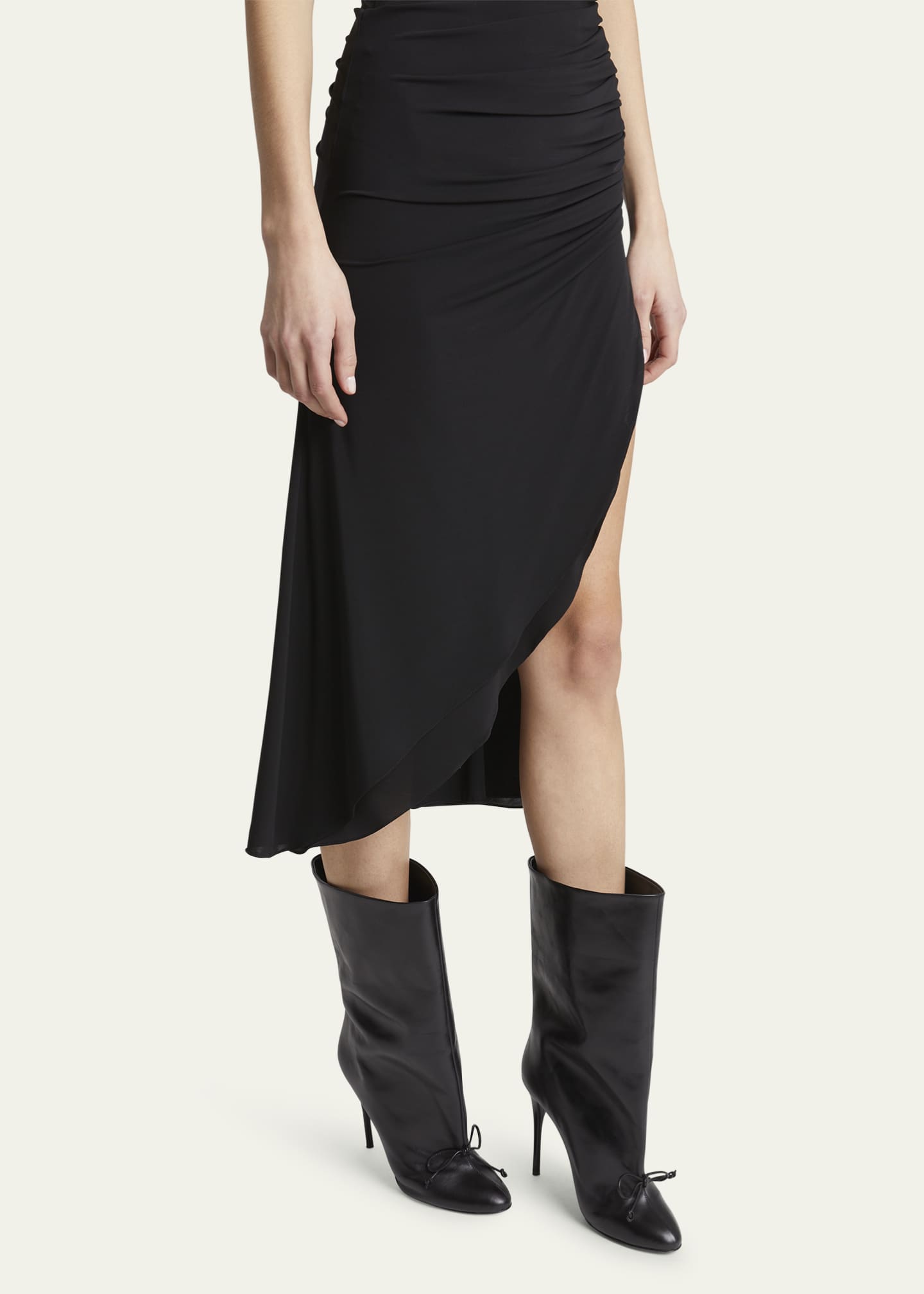 ALAIA Calfskin Bow Stiletto Ankle Booties Image 2 of 5