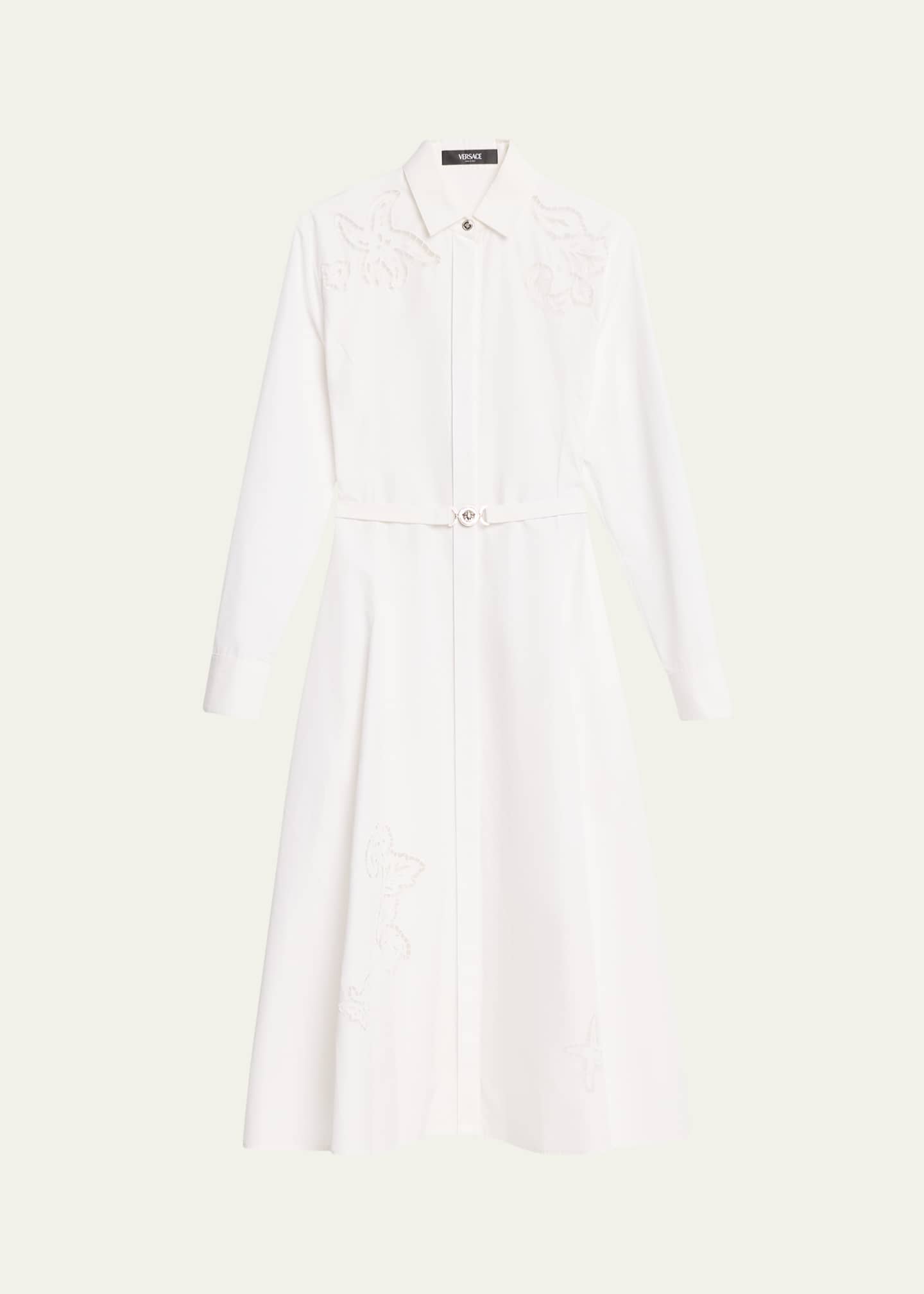 Versace Barocco Ajour Embroidery Poplin Belted Midi Dress Image 1 of 5