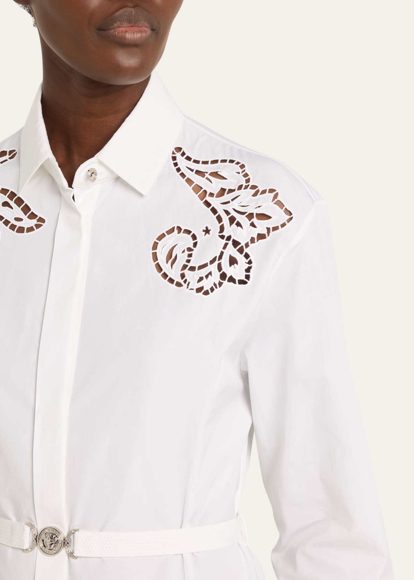 Versace Barocco Ajour Embroidery Poplin Belted Midi Dress Image 5 of 5
