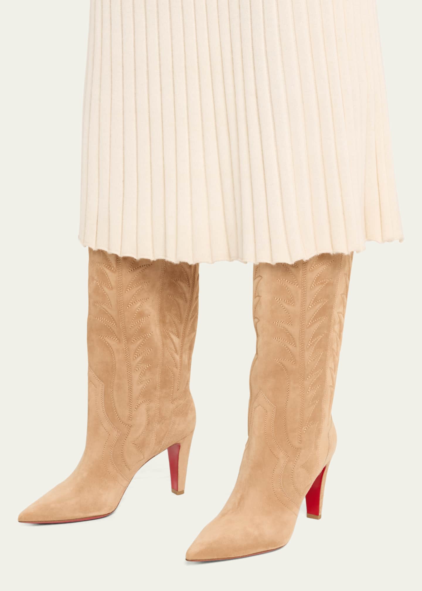 Christian Louboutin Stitched Suede Red Sole Western Boots Image 2 of 3