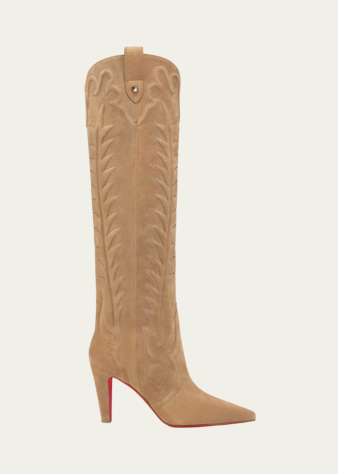 Christian Louboutin Stitched Suede Red Sole Western Boots Image 1 of 3