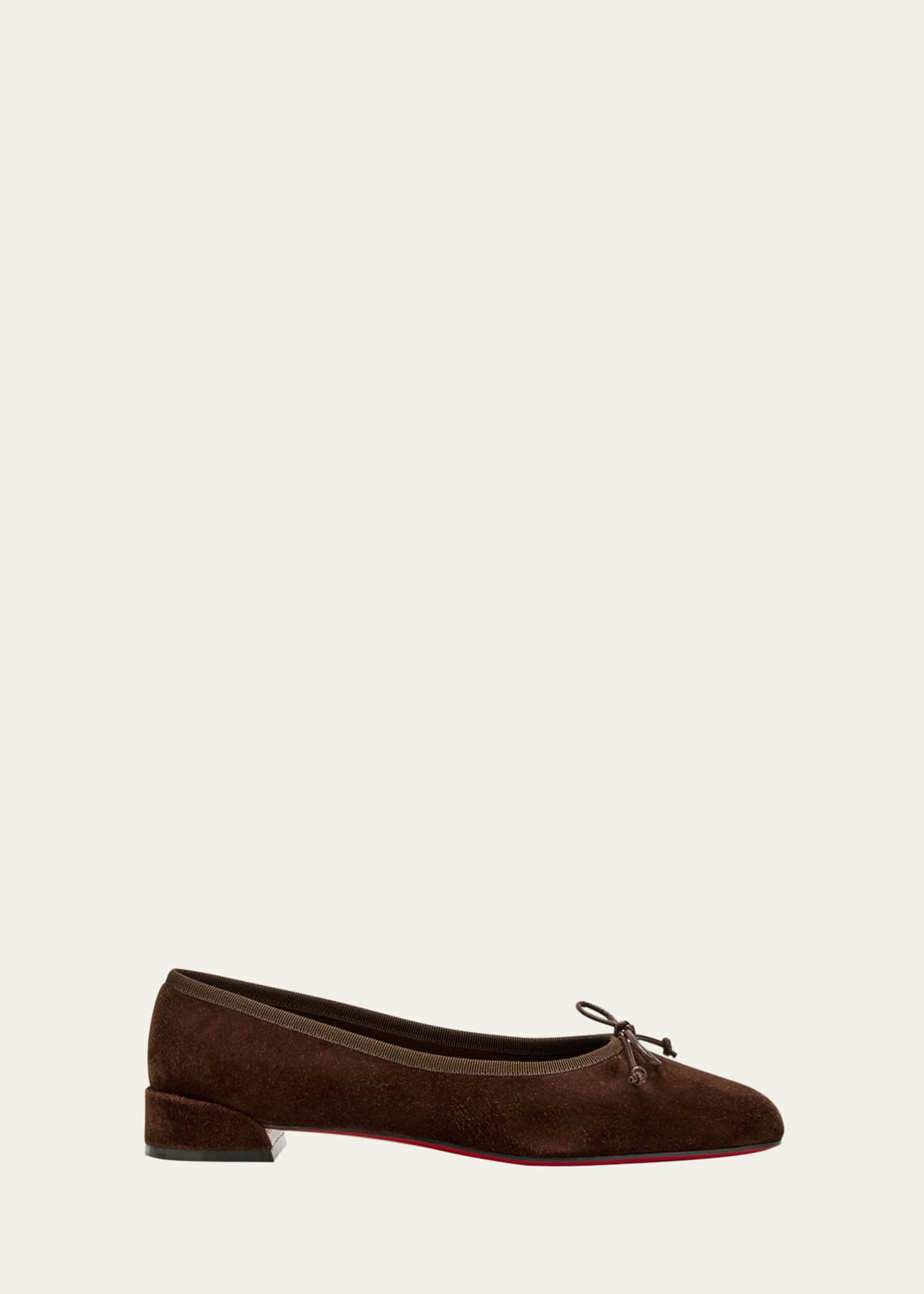 Christian Louboutin Sweetie Suede Bow Red Sole Ballerina Flats Image 1 of 6
