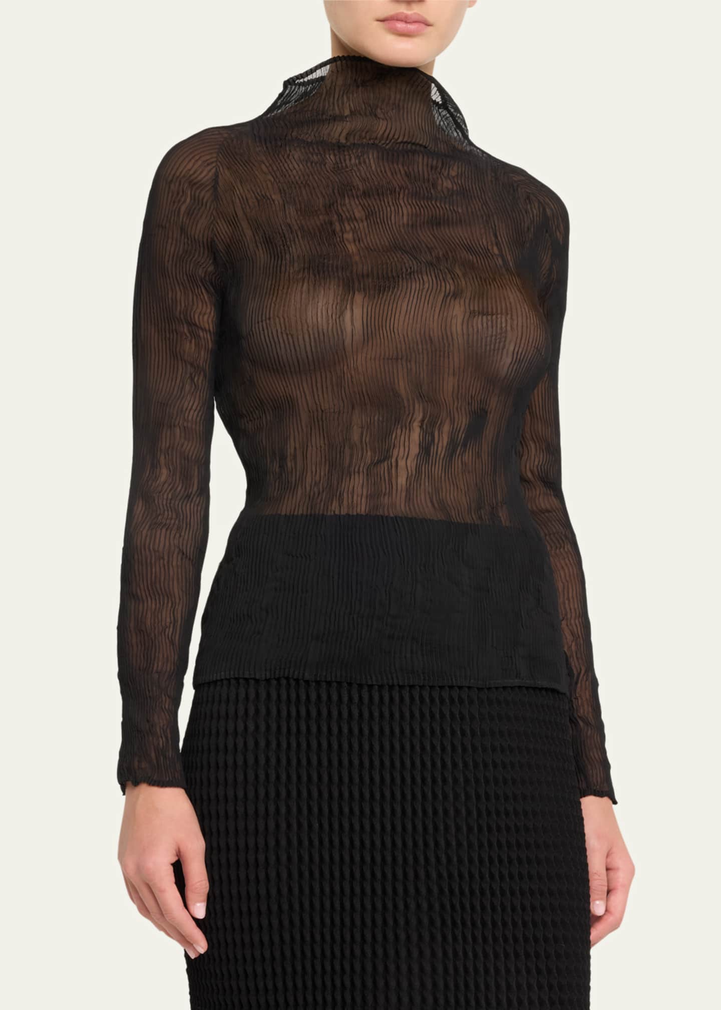 【大放出セール】 Bk Twist Chiffon Miyake Issey Wt Bergdorf - Top High-Neck 46 Tops