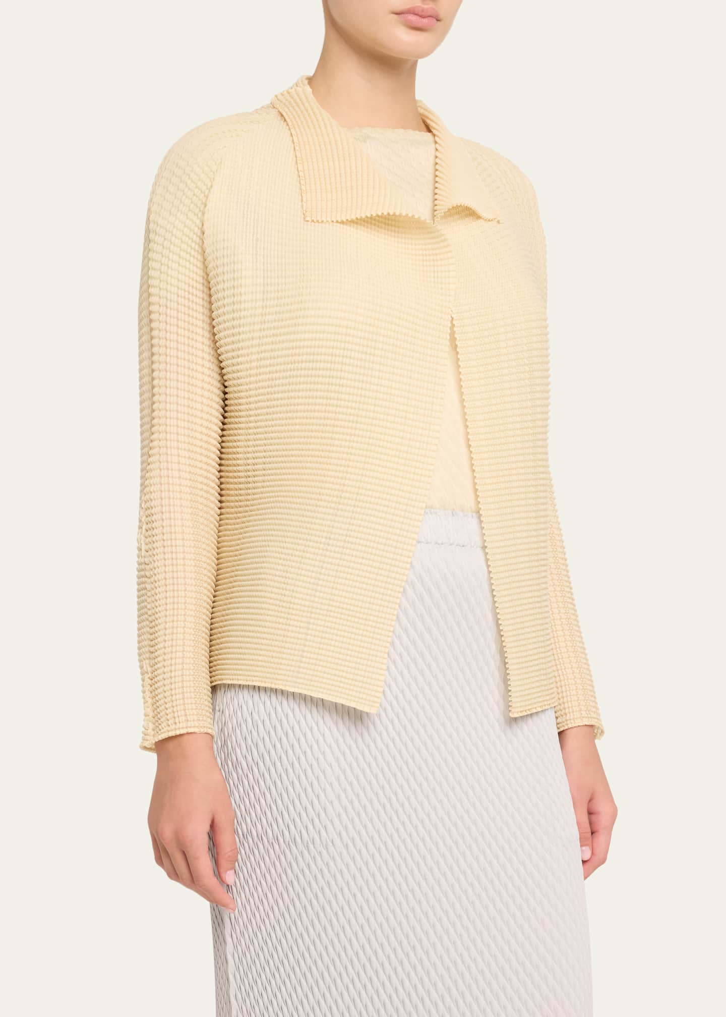 PLEATS PLEASE ISSEY  Button down cardigan Short sleeve top with stone pattern and neck design PP12-JD453 White gray 4 main image 0