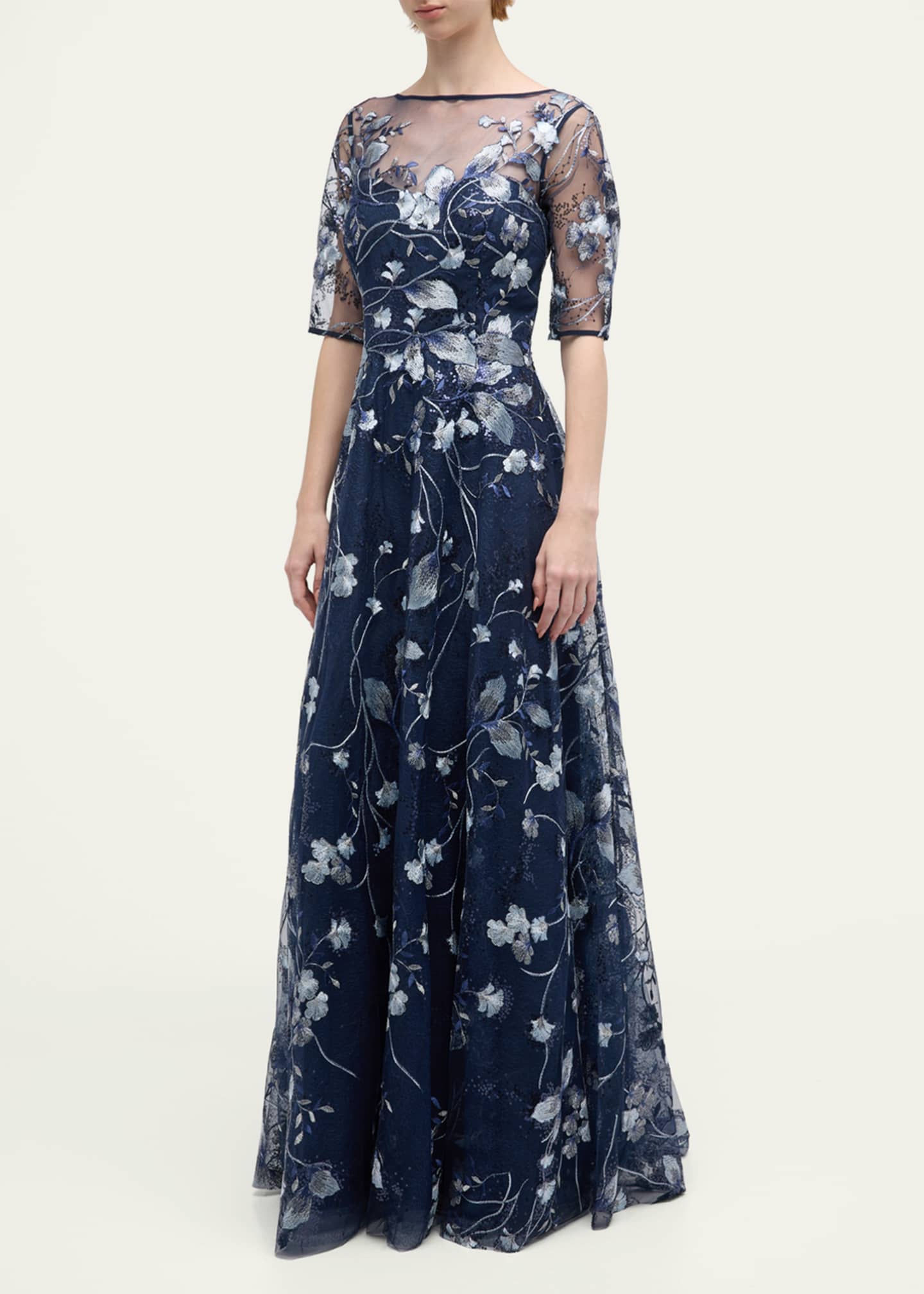 Rickie Freeman for Teri Jon Metallic Embroidered Tulle Gown Image 2 of 5