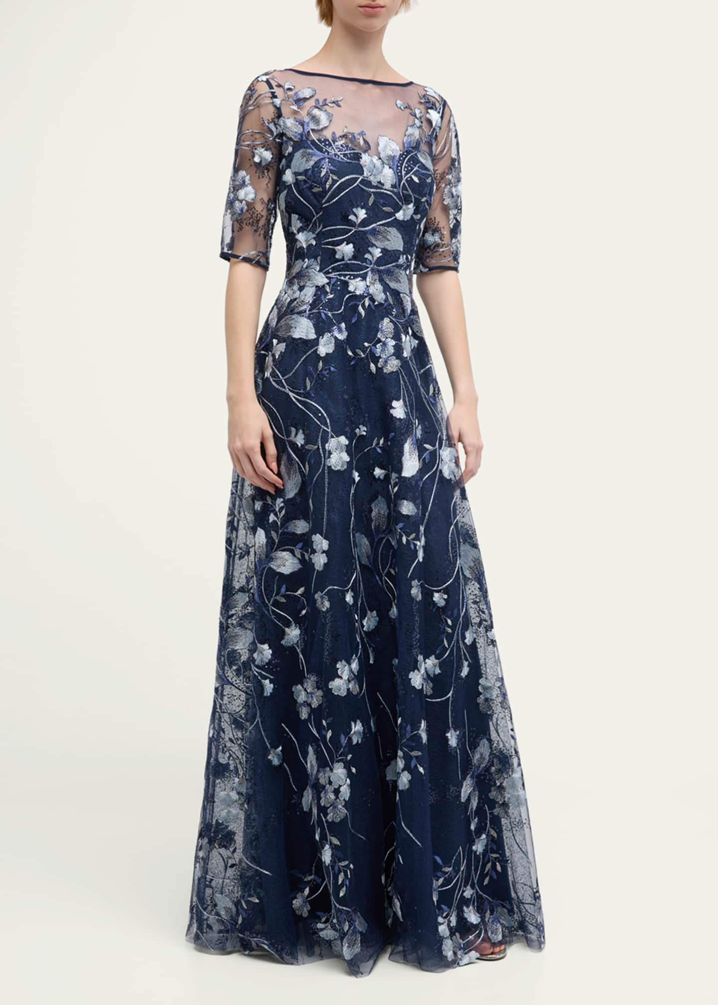 Rickie Freeman for Teri Jon Metallic Embroidered Tulle Gown Image 4 of 5