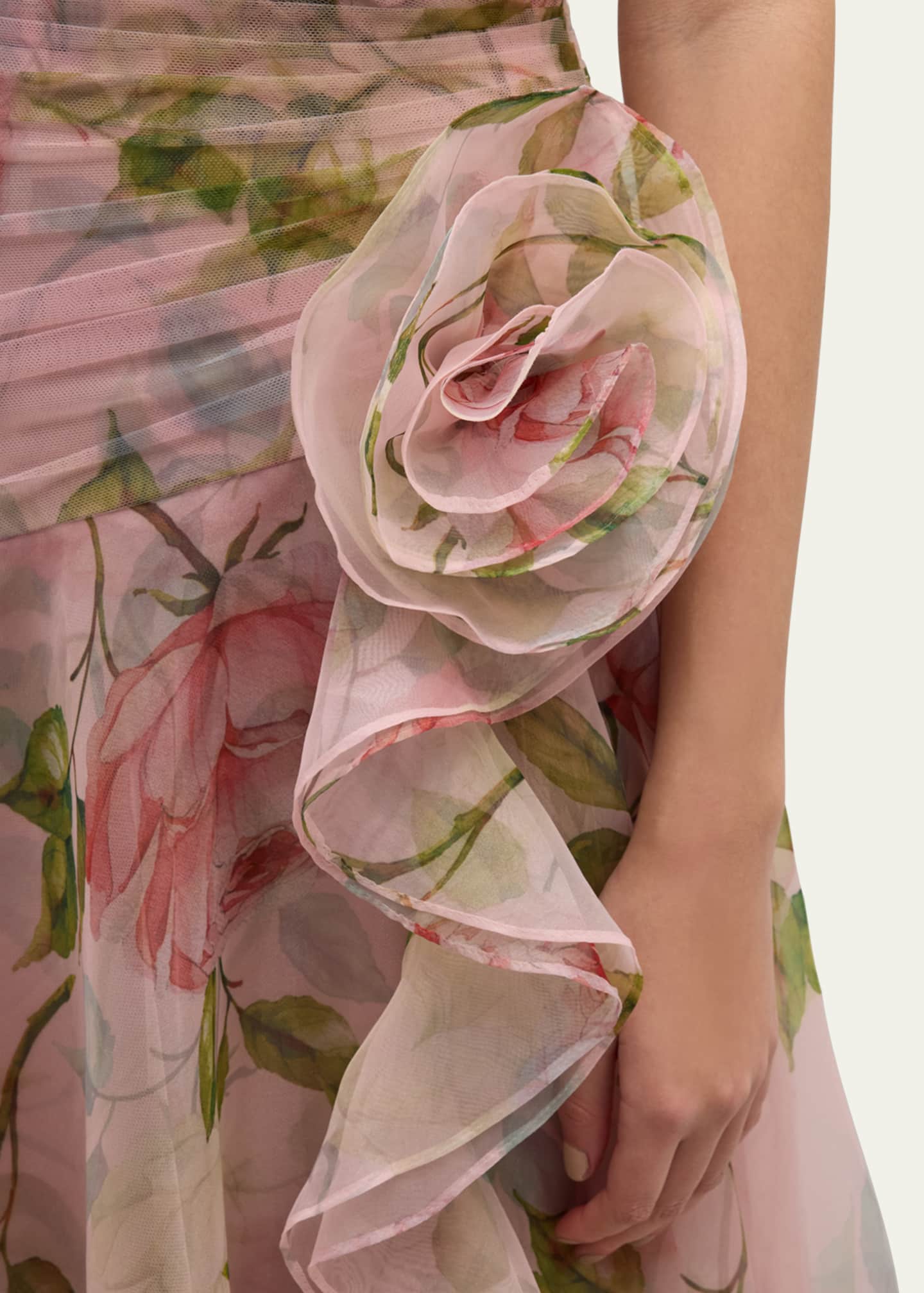 Rickie Freeman for Teri Jon Pleated Off-Shoulder Floral-Print Organza Gown Image 5 of 5