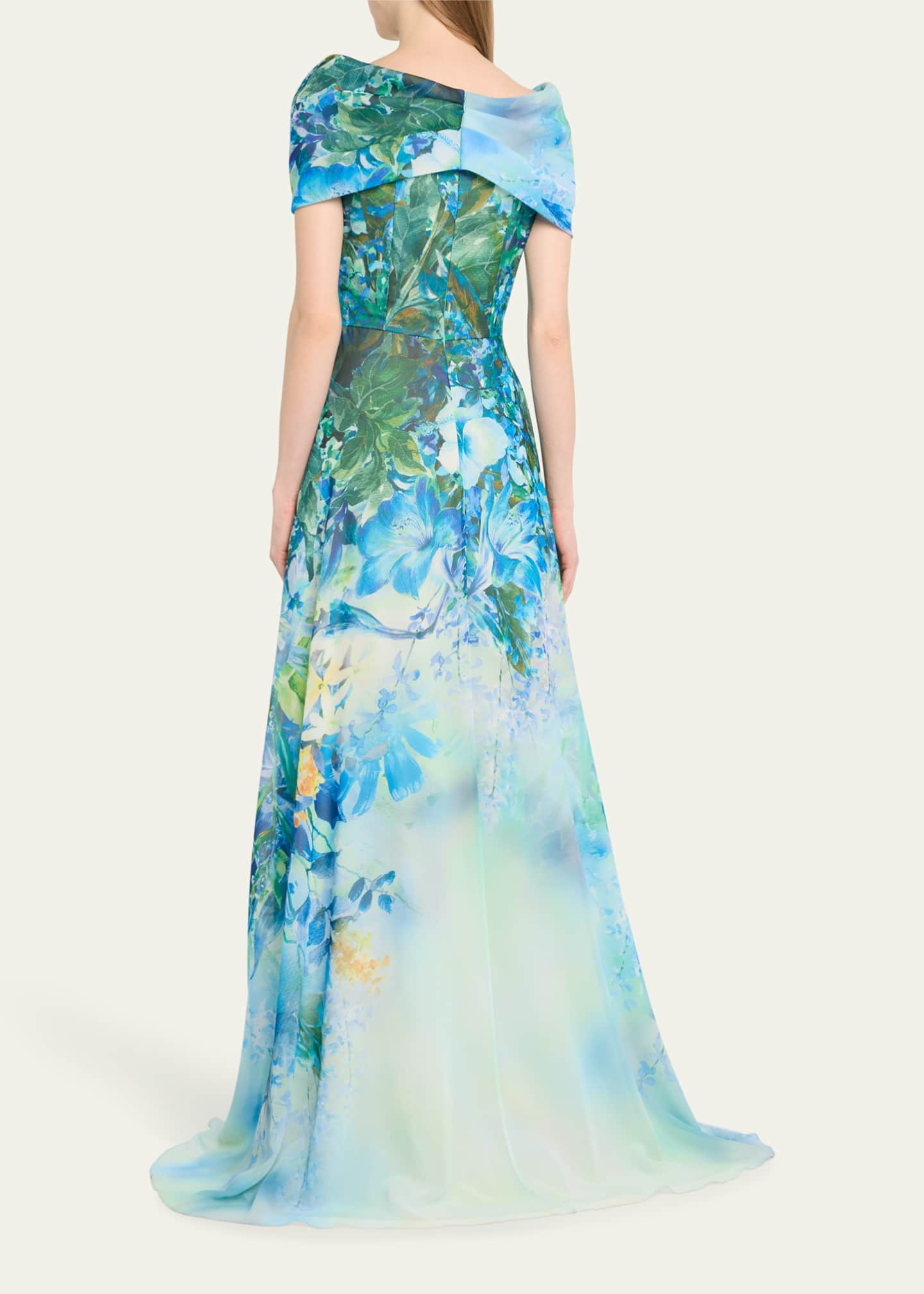 Rickie Freeman for Teri Jon Off-Shoulder Floral-Print Chiffon Gown Image 3 of 5